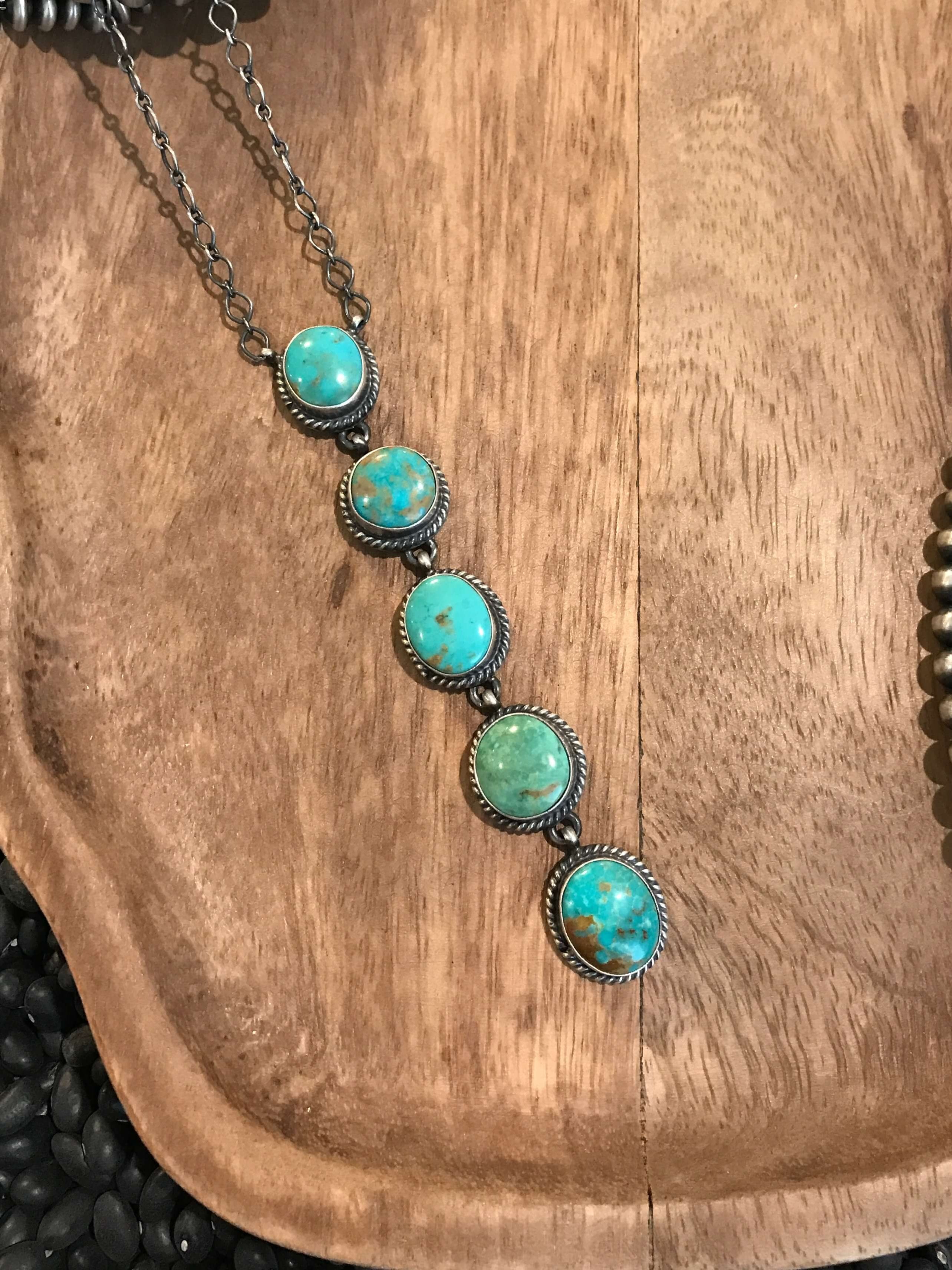 The Arroyo 5 Stone Lariat, 19-Necklaces-Calli Co., Turquoise and Silver Jewelry, Native American Handmade, Zuni Tribe, Navajo Tribe, Brock Texas