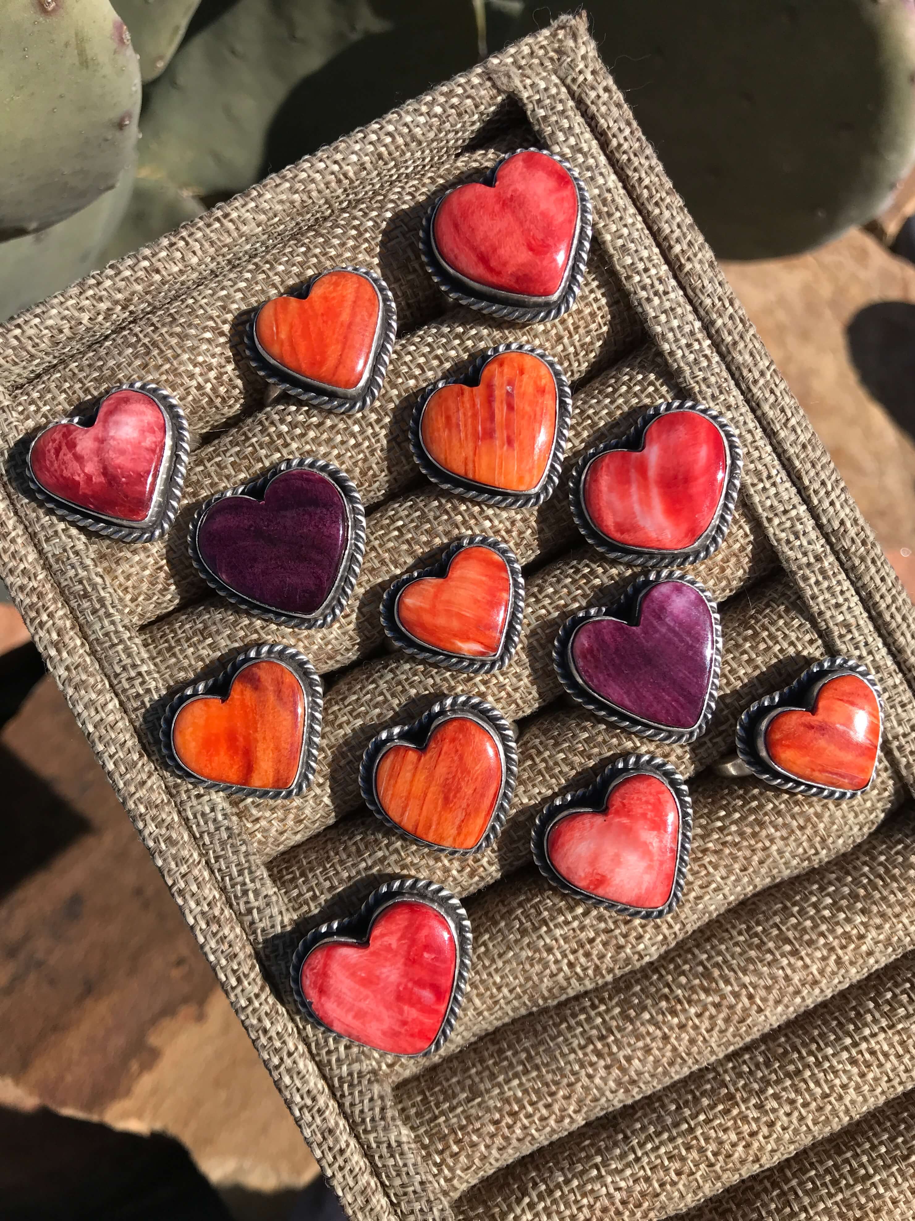 The Spiny Adjustable Heart Rings-Rings-Calli Co., Turquoise and Silver Jewelry, Native American Handmade, Zuni Tribe, Navajo Tribe, Brock Texas