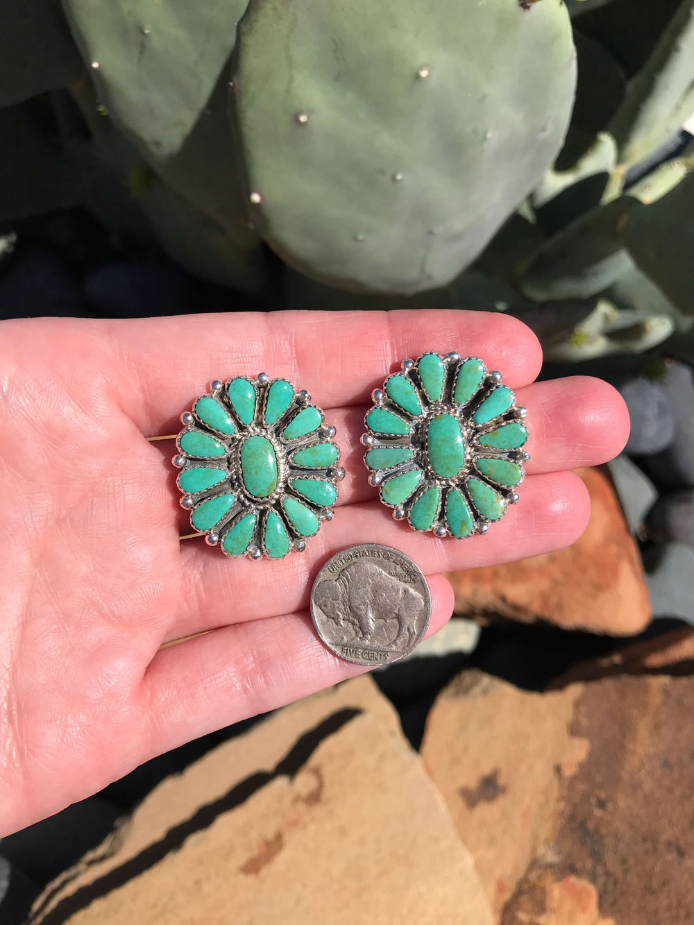 The Western Skies Cluster Earrings, 8-Earrings-Calli Co., Turquoise and Silver Jewelry, Native American Handmade, Zuni Tribe, Navajo Tribe, Brock Texas