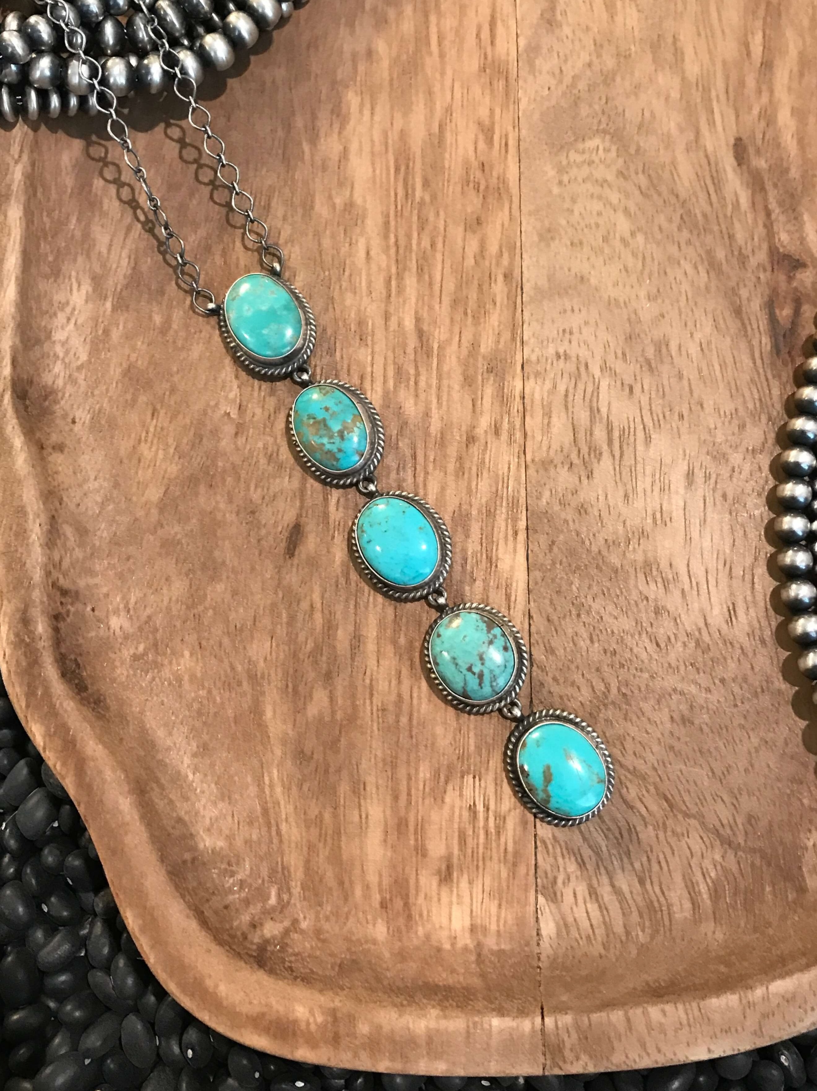 The Arroyo 5 Stone Lariat, 20-Necklaces-Calli Co., Turquoise and Silver Jewelry, Native American Handmade, Zuni Tribe, Navajo Tribe, Brock Texas