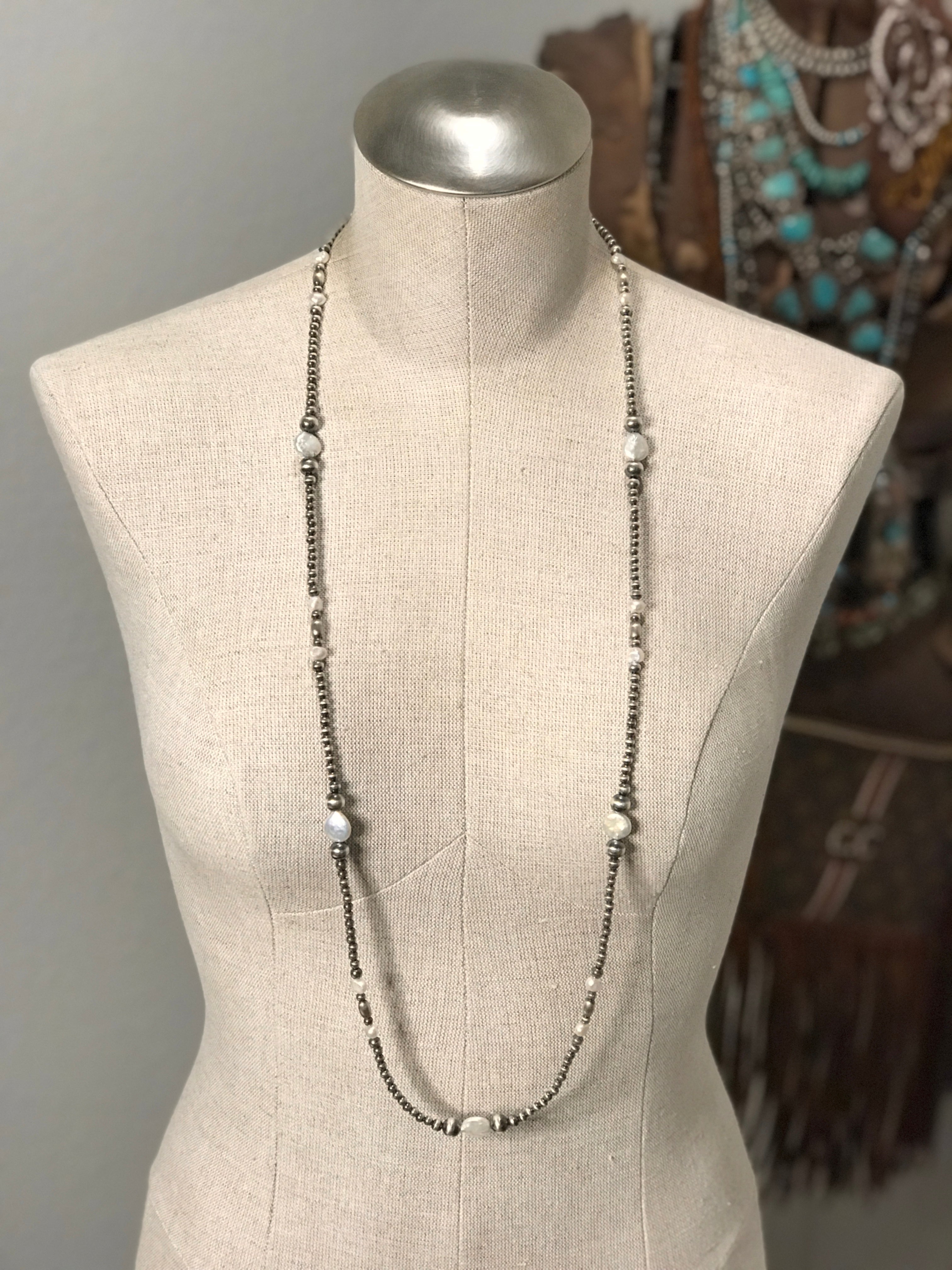 The Sand Harbor Pearl Necklace-Necklaces-Calli Co., Turquoise and Silver Jewelry, Native American Handmade, Zuni Tribe, Navajo Tribe, Brock Texas