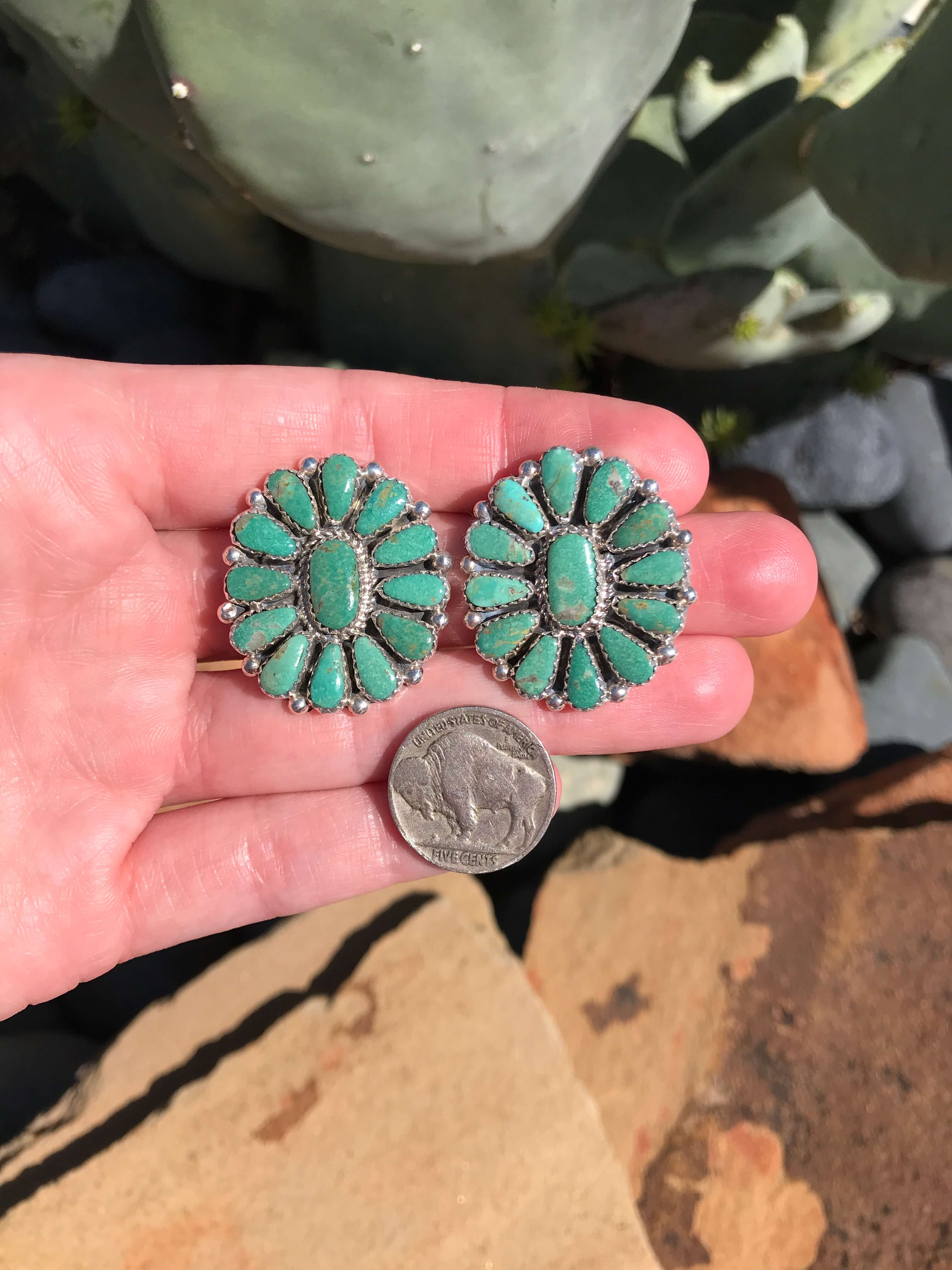 The Western Skies Cluster Earrings, 10-Earrings-Calli Co., Turquoise and Silver Jewelry, Native American Handmade, Zuni Tribe, Navajo Tribe, Brock Texas