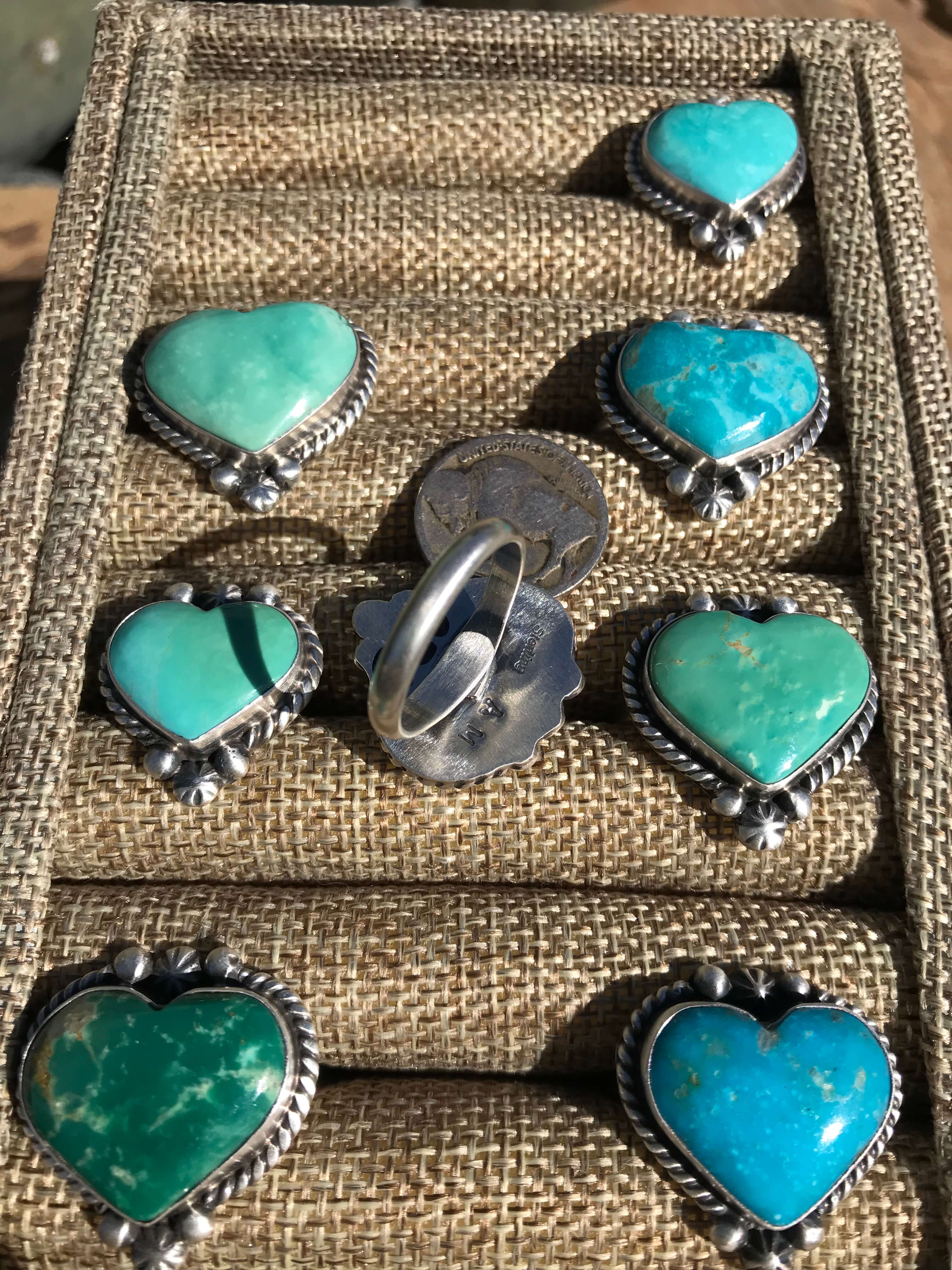 The Biggie Adjustable Heart Rings-Rings-Calli Co., Turquoise and Silver Jewelry, Native American Handmade, Zuni Tribe, Navajo Tribe, Brock Texas