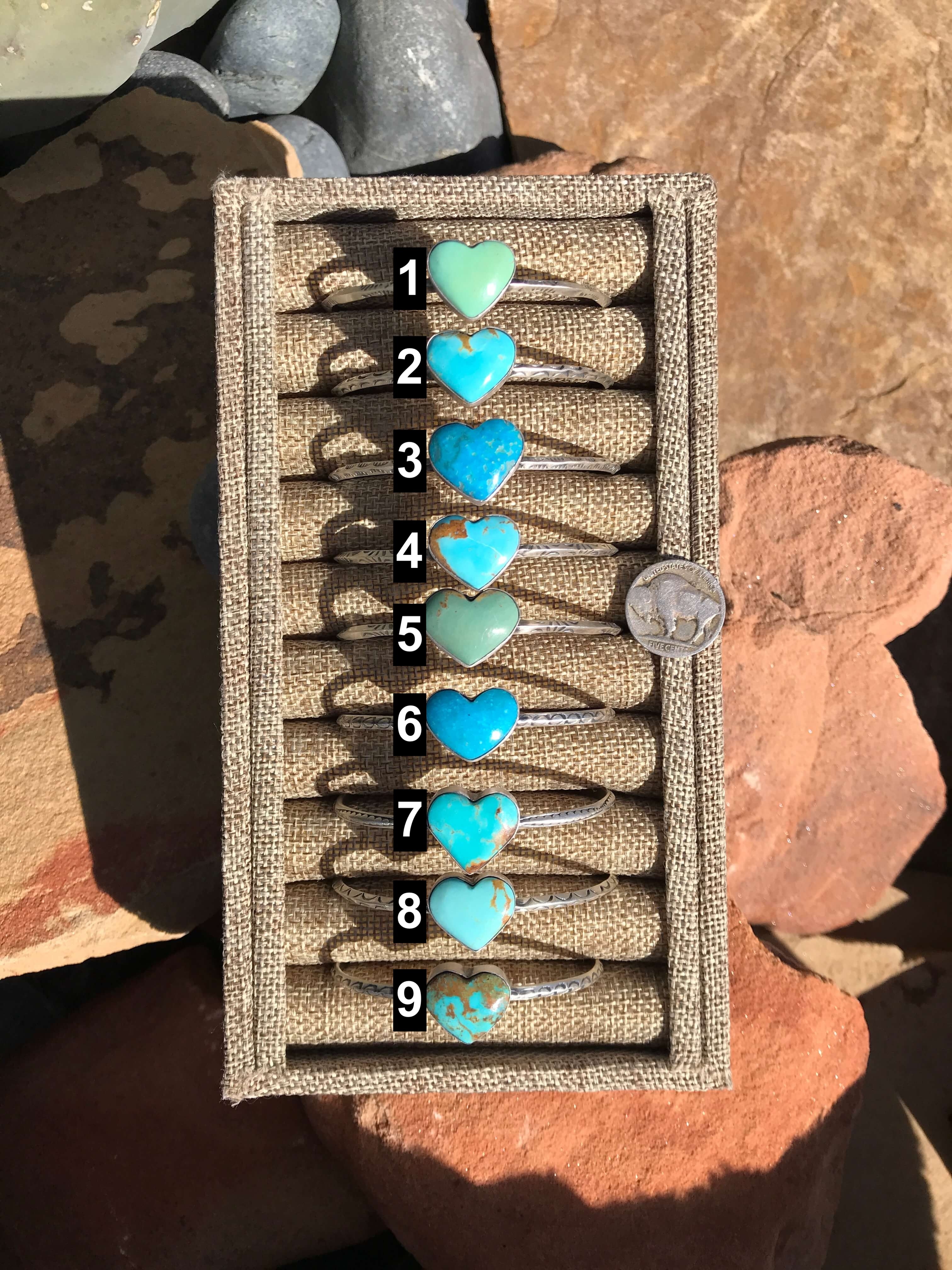 The Classic Turquoise Heart Cuffs-Bracelets & Cuffs-Calli Co., Turquoise and Silver Jewelry, Native American Handmade, Zuni Tribe, Navajo Tribe, Brock Texas