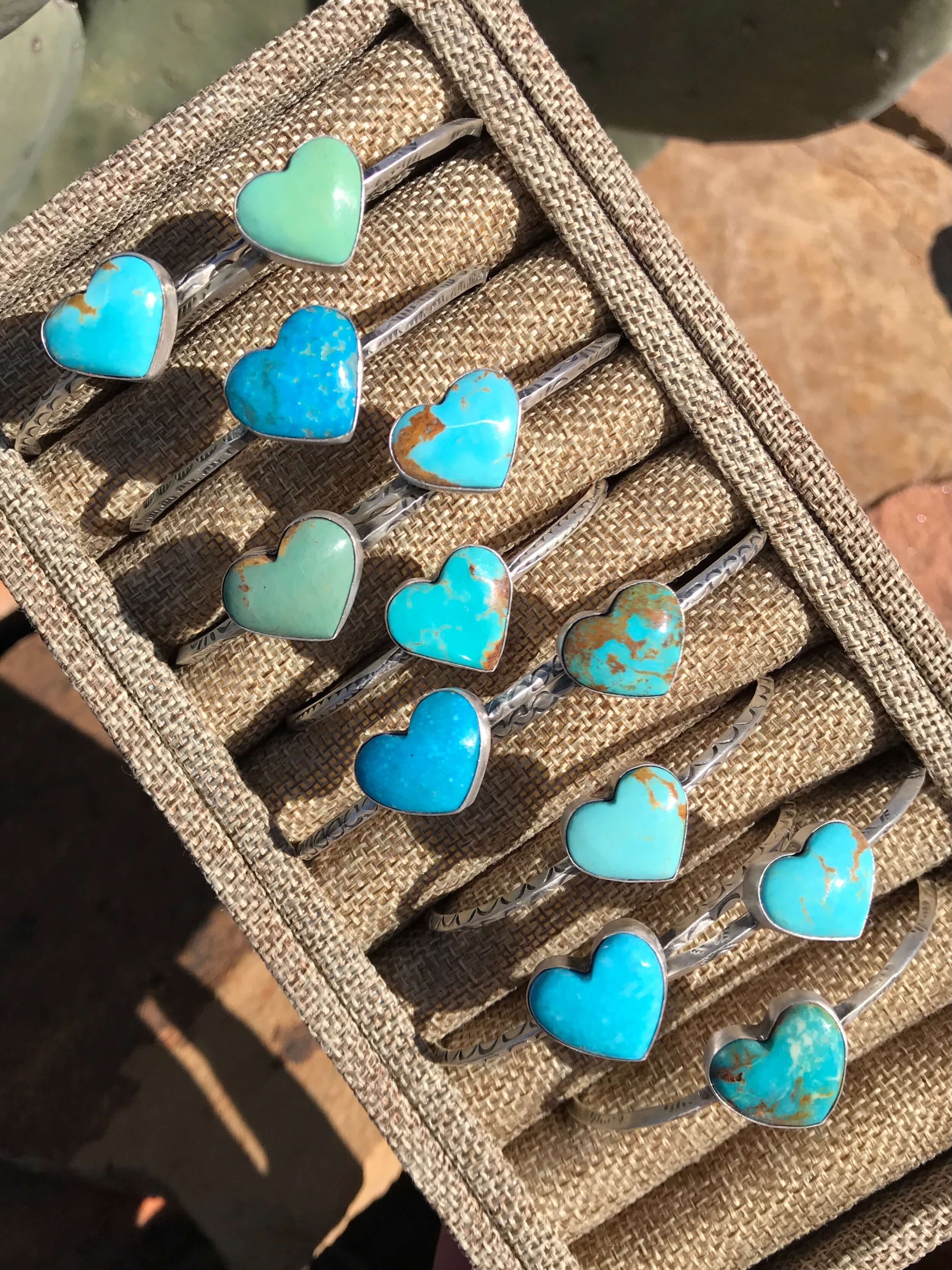 The Classic Turquoise Heart Cuffs-Bracelets & Cuffs-Calli Co., Turquoise and Silver Jewelry, Native American Handmade, Zuni Tribe, Navajo Tribe, Brock Texas