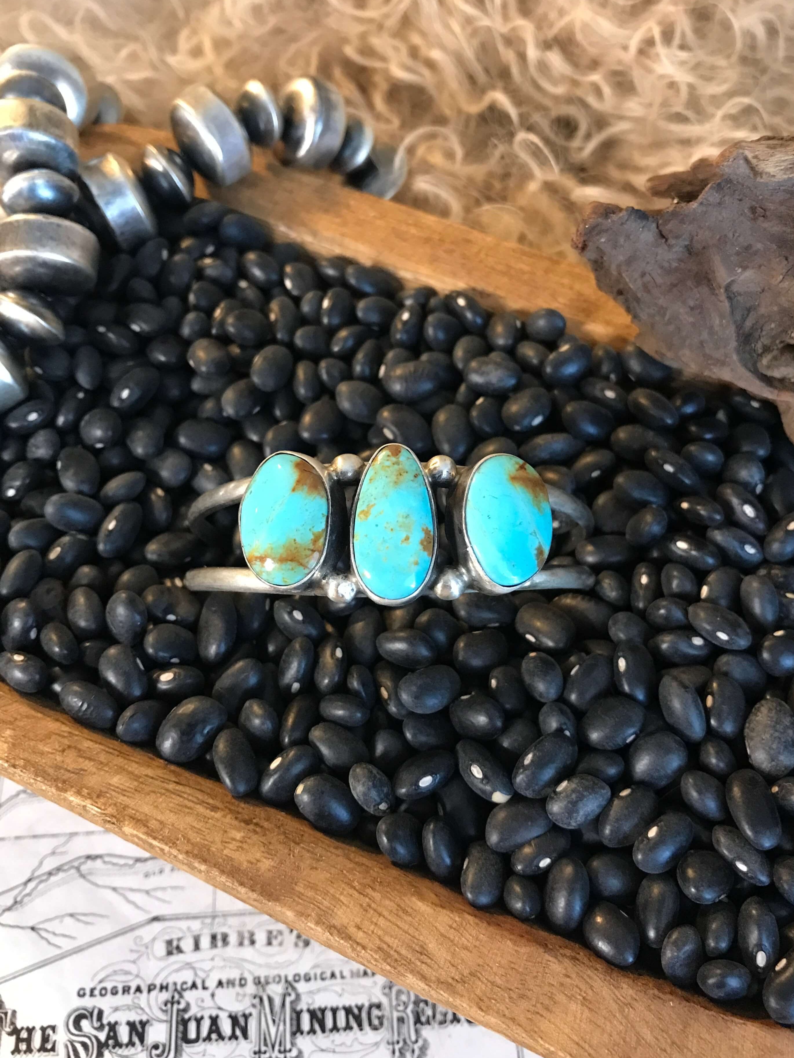 The Triple Stone Cuff, 7-Bracelets & Cuffs-Calli Co., Turquoise and Silver Jewelry, Native American Handmade, Zuni Tribe, Navajo Tribe, Brock Texas