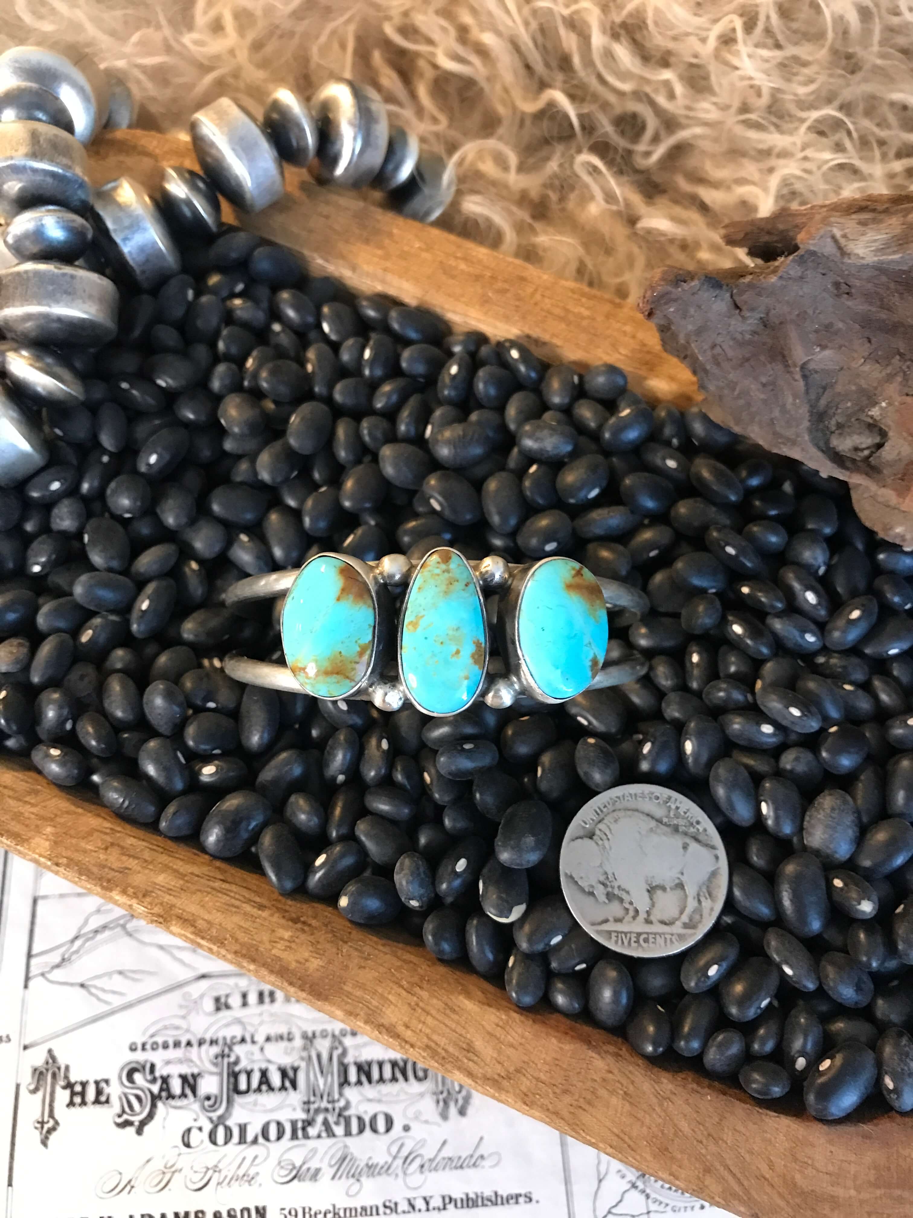 The Triple Stone Cuff, 7-Bracelets & Cuffs-Calli Co., Turquoise and Silver Jewelry, Native American Handmade, Zuni Tribe, Navajo Tribe, Brock Texas