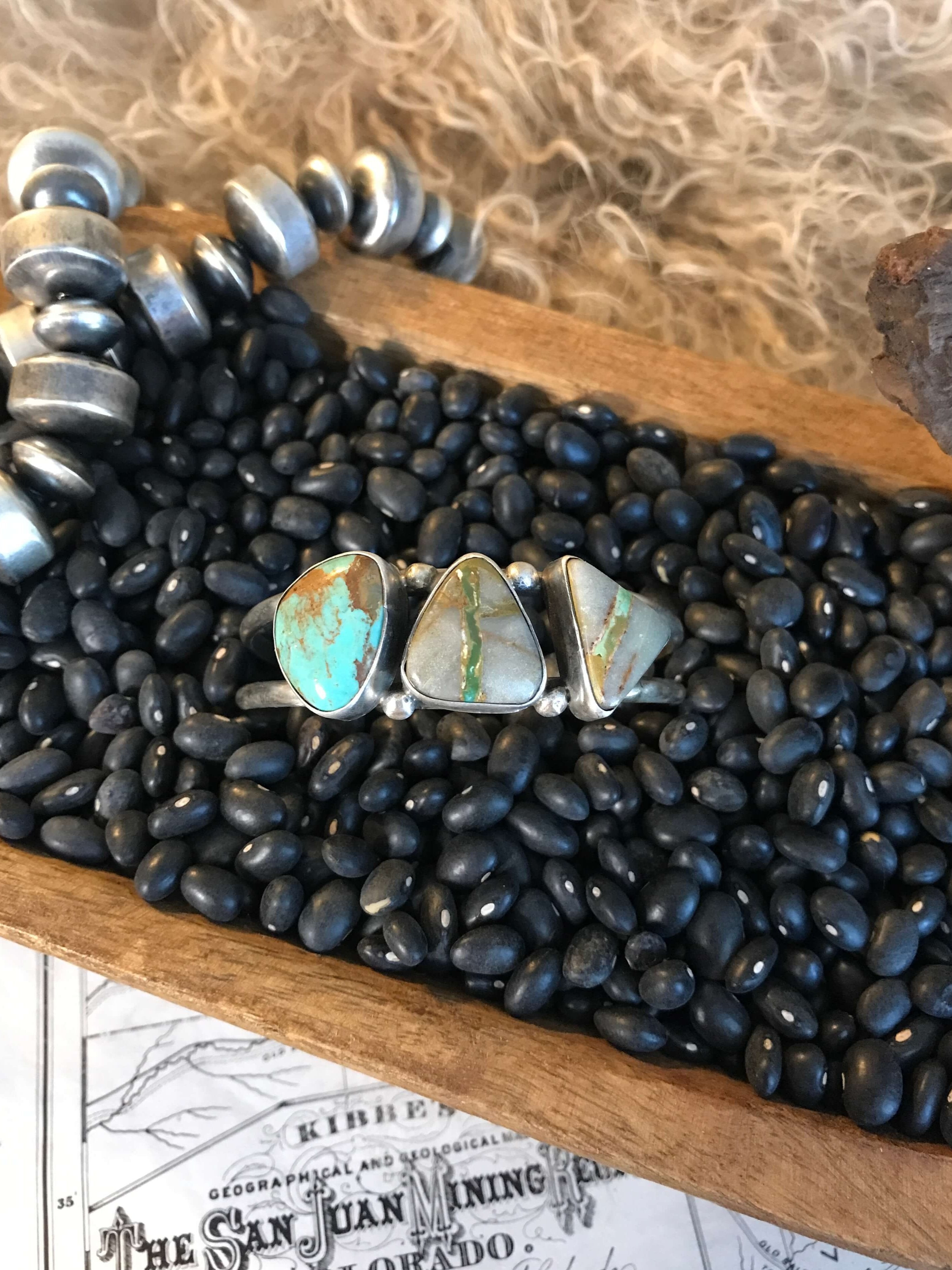 The Triple Stone Cuff, 2-Bracelets & Cuffs-Calli Co., Turquoise and Silver Jewelry, Native American Handmade, Zuni Tribe, Navajo Tribe, Brock Texas