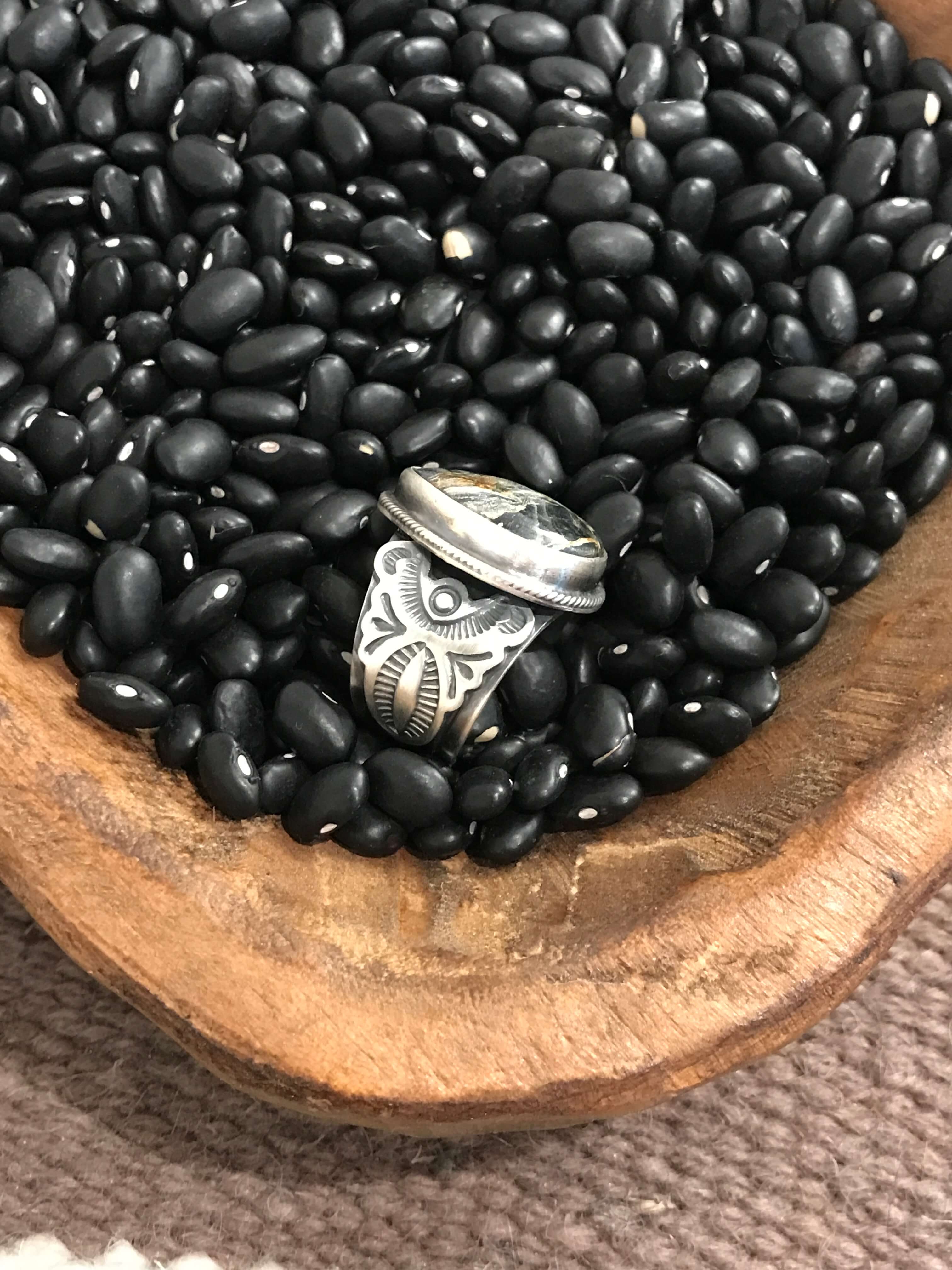 The Tango Ring, Sz 9.5-Rings-Calli Co., Turquoise and Silver Jewelry, Native American Handmade, Zuni Tribe, Navajo Tribe, Brock Texas