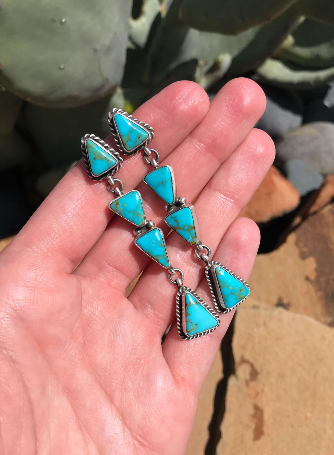 The Echo Lake Turquoise Earrings, 9-Earrings-Calli Co., Turquoise and Silver Jewelry, Native American Handmade, Zuni Tribe, Navajo Tribe, Brock Texas