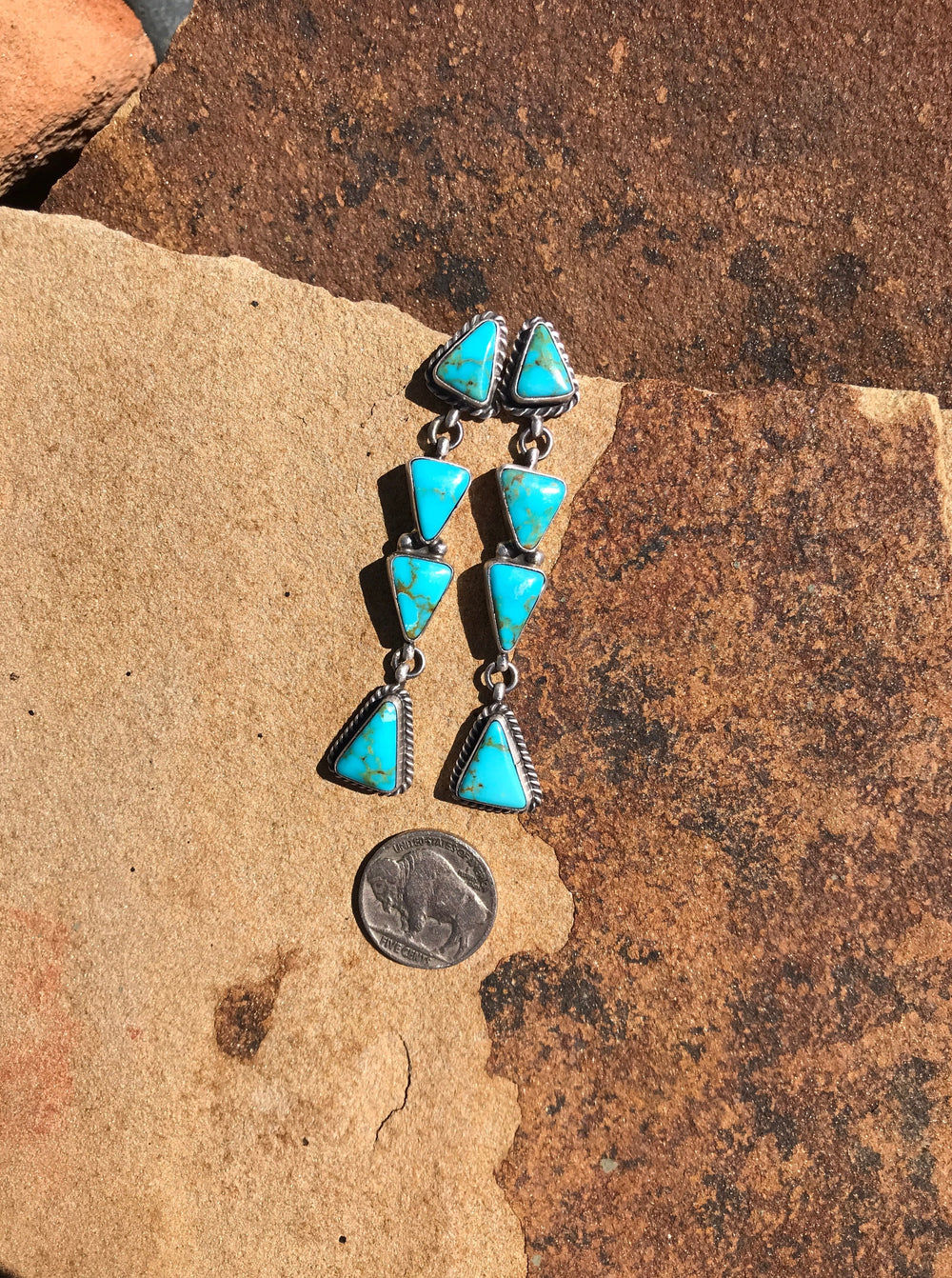 The Echo Lake Turquoise Earrings, 9-Earrings-Calli Co., Turquoise and Silver Jewelry, Native American Handmade, Zuni Tribe, Navajo Tribe, Brock Texas