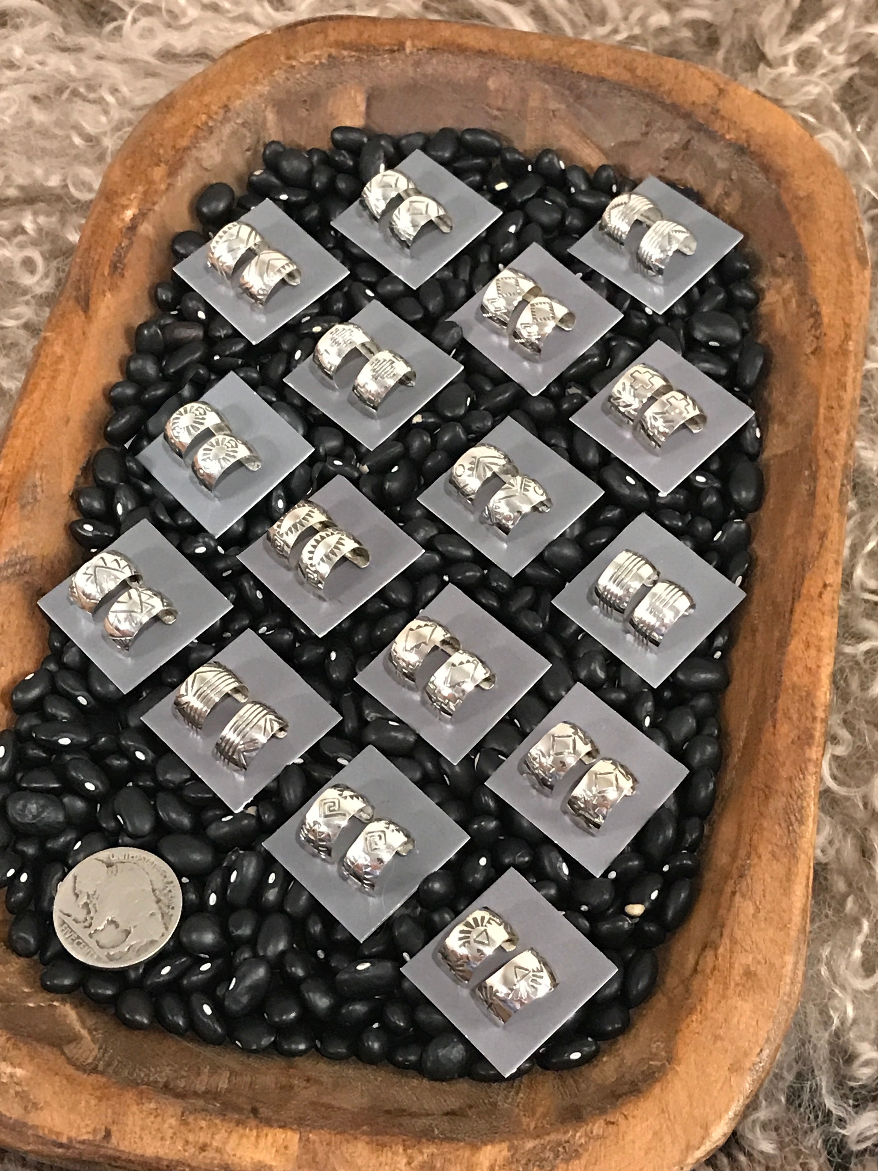 The Stamped Huggie Hoops-Earrings-Calli Co., Turquoise and Silver Jewelry, Native American Handmade, Zuni Tribe, Navajo Tribe, Brock Texas