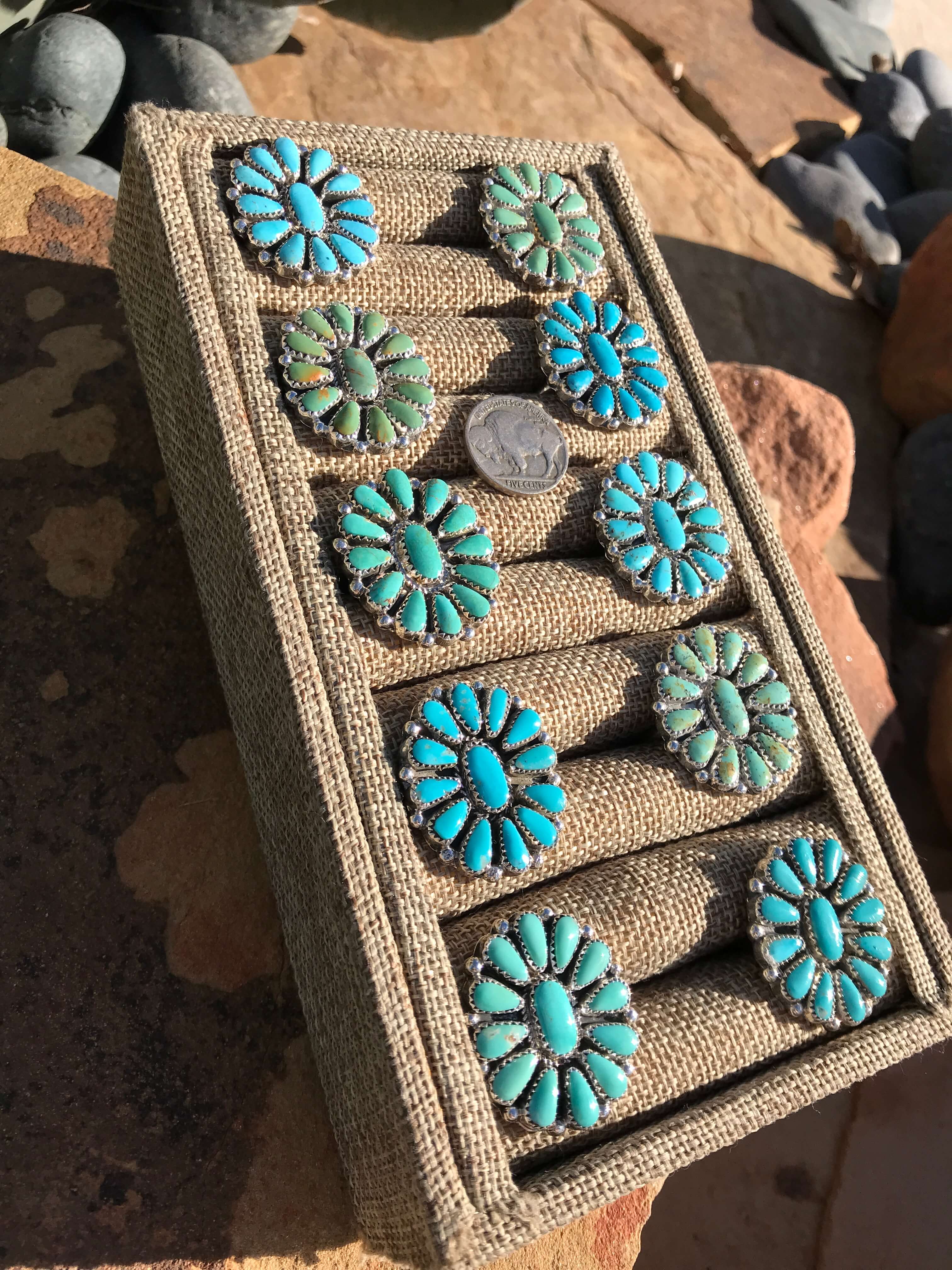 The Woods Adjustable Turquoise Cluster Rings-Rings-Calli Co., Turquoise and Silver Jewelry, Native American Handmade, Zuni Tribe, Navajo Tribe, Brock Texas