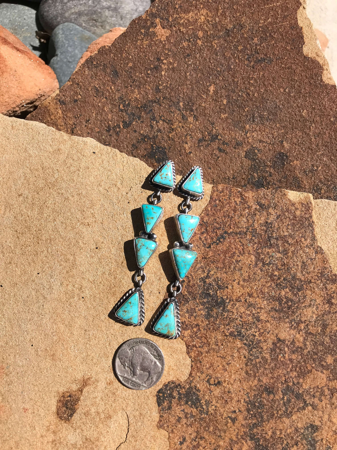 The Echo Lake Turquoise Earrings, 7-Earrings-Calli Co., Turquoise and Silver Jewelry, Native American Handmade, Zuni Tribe, Navajo Tribe, Brock Texas