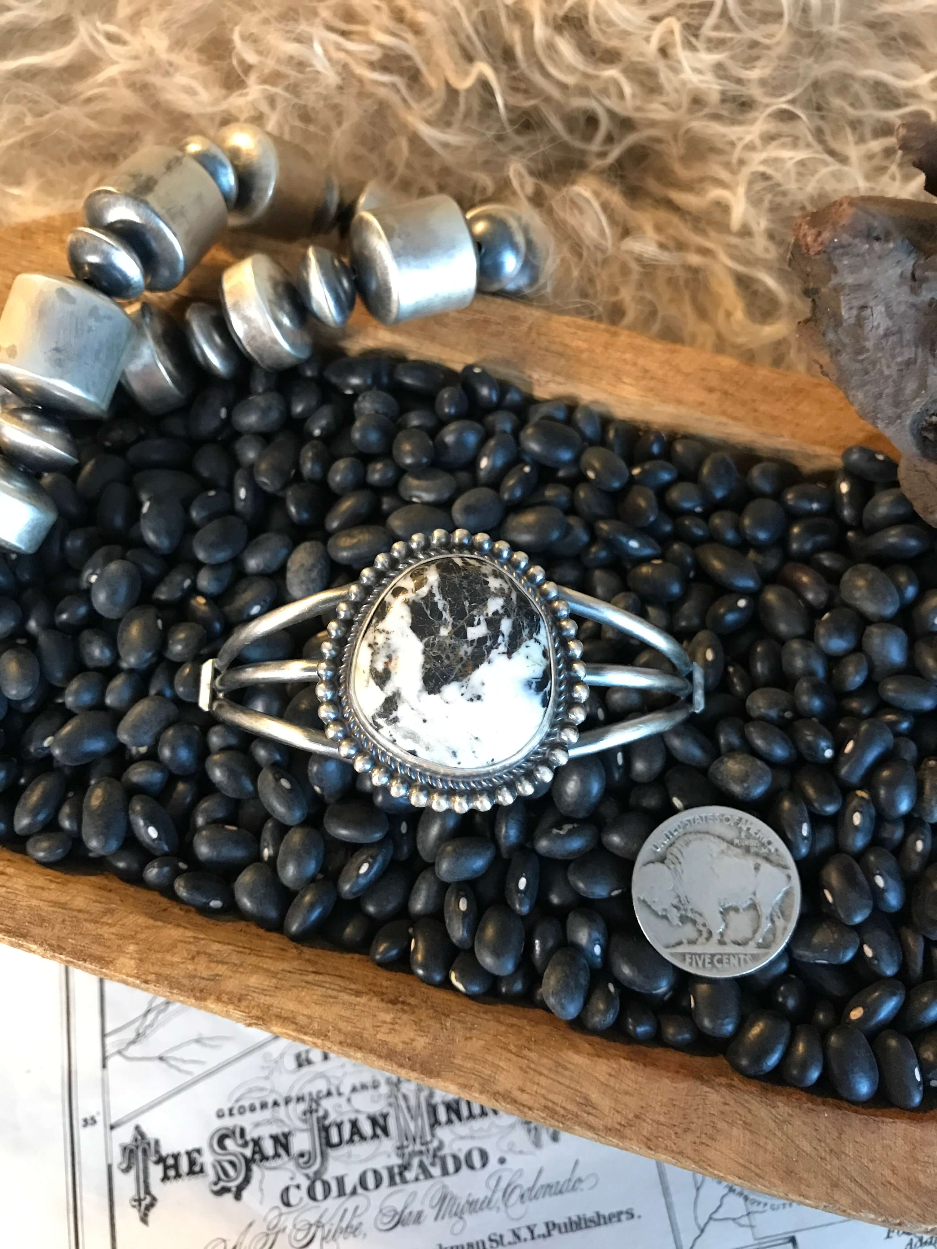 The Sonita White Buffalo Cuff, 3-Bracelets & Cuffs-Calli Co., Turquoise and Silver Jewelry, Native American Handmade, Zuni Tribe, Navajo Tribe, Brock Texas