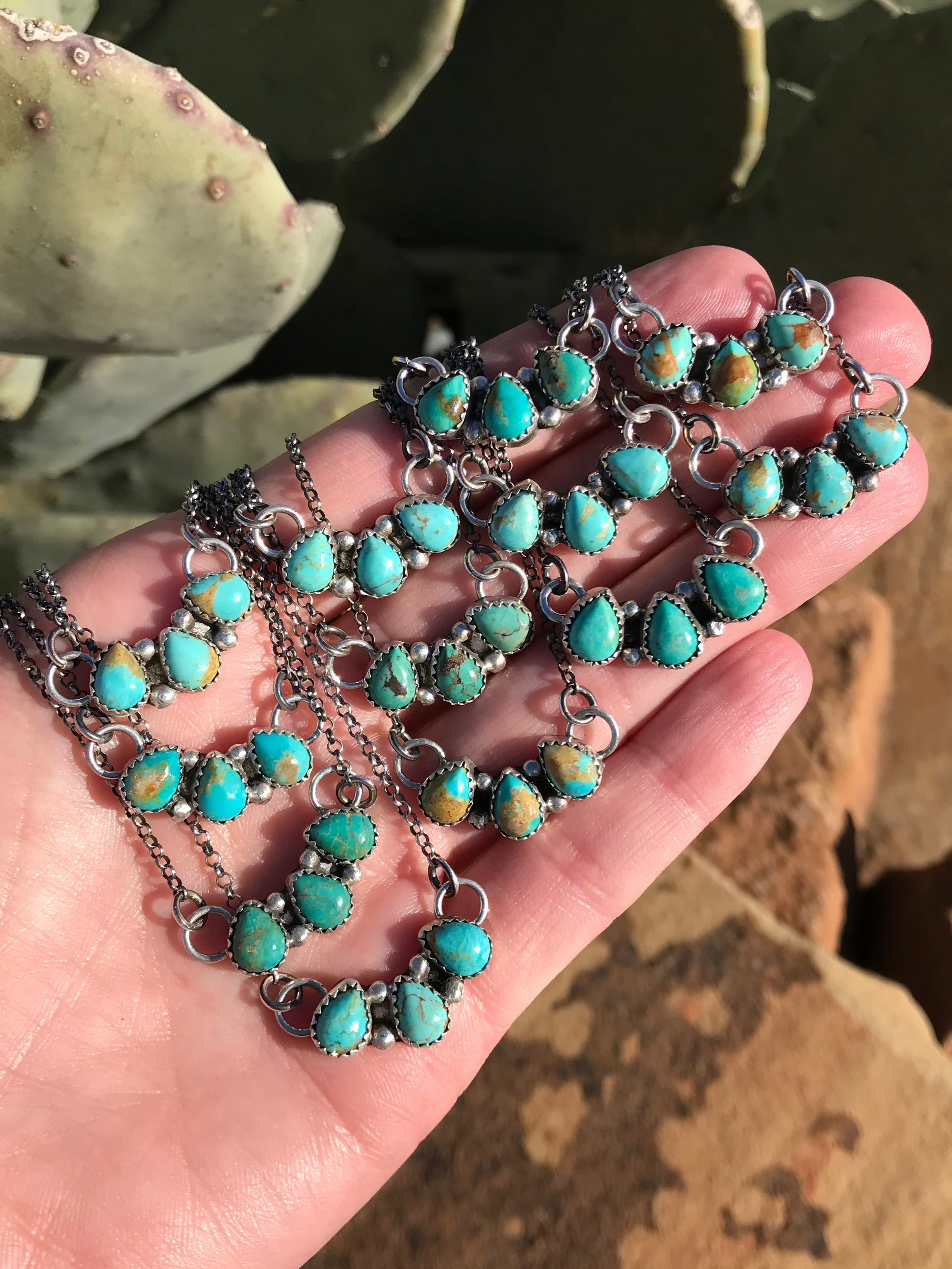 The Rexford Turquoise 3 Stone Necklaces-Necklaces-Calli Co., Turquoise and Silver Jewelry, Native American Handmade, Zuni Tribe, Navajo Tribe, Brock Texas