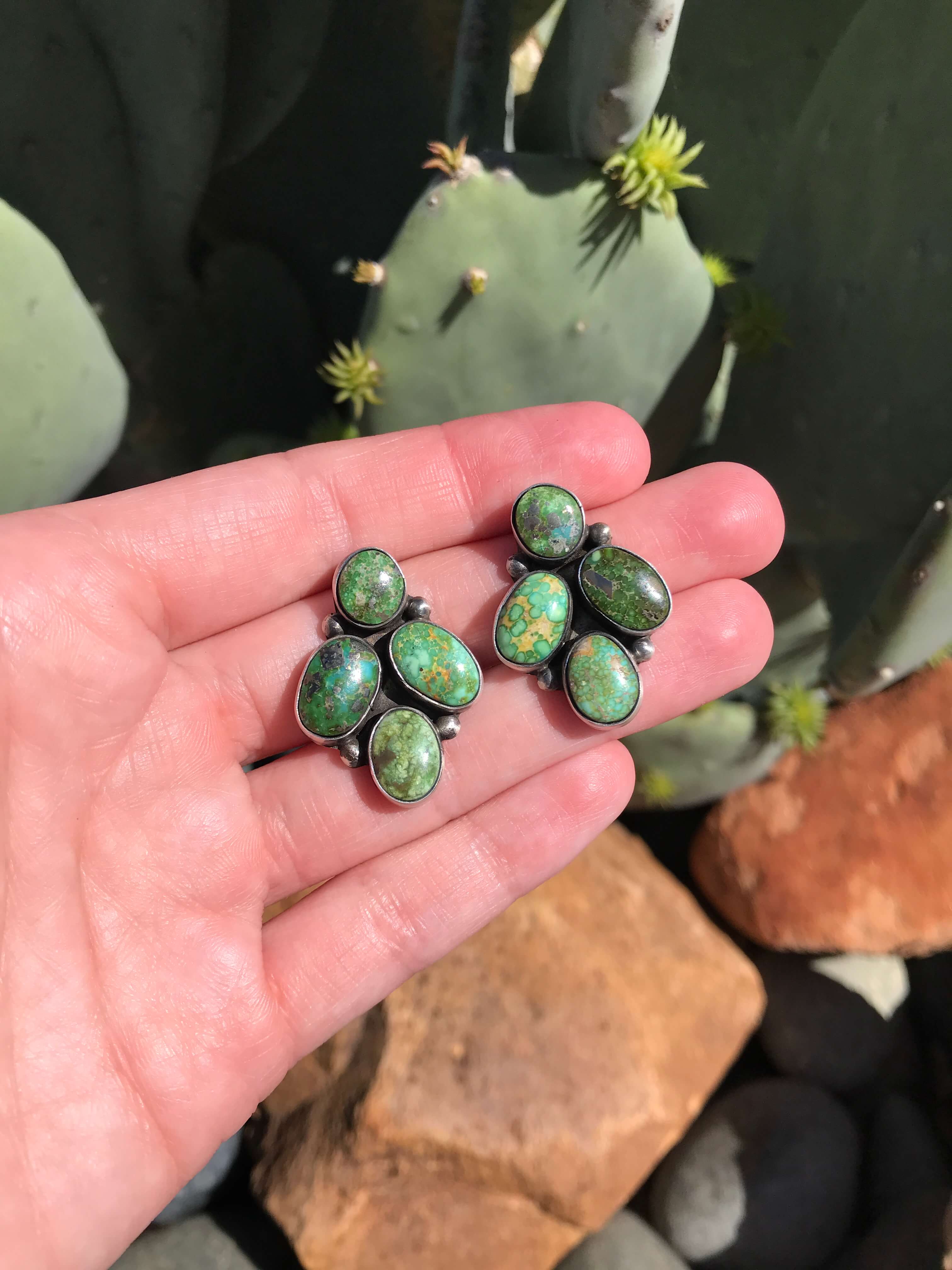 The Kenova Earrings, 1-Earrings-Calli Co., Turquoise and Silver Jewelry, Native American Handmade, Zuni Tribe, Navajo Tribe, Brock Texas