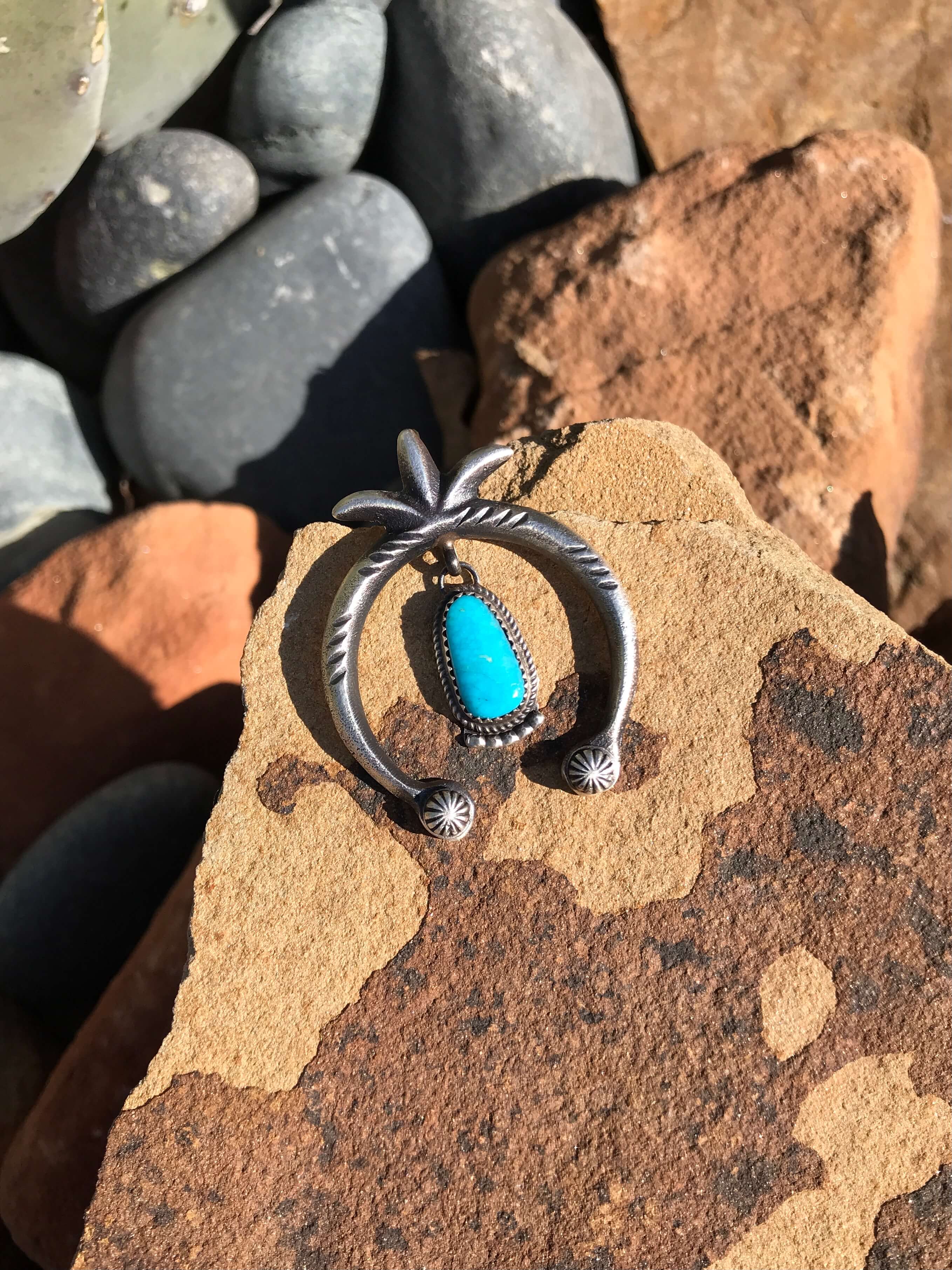 Pretty Native American Navajo Turquoise Sterling Silver Naja Earrings