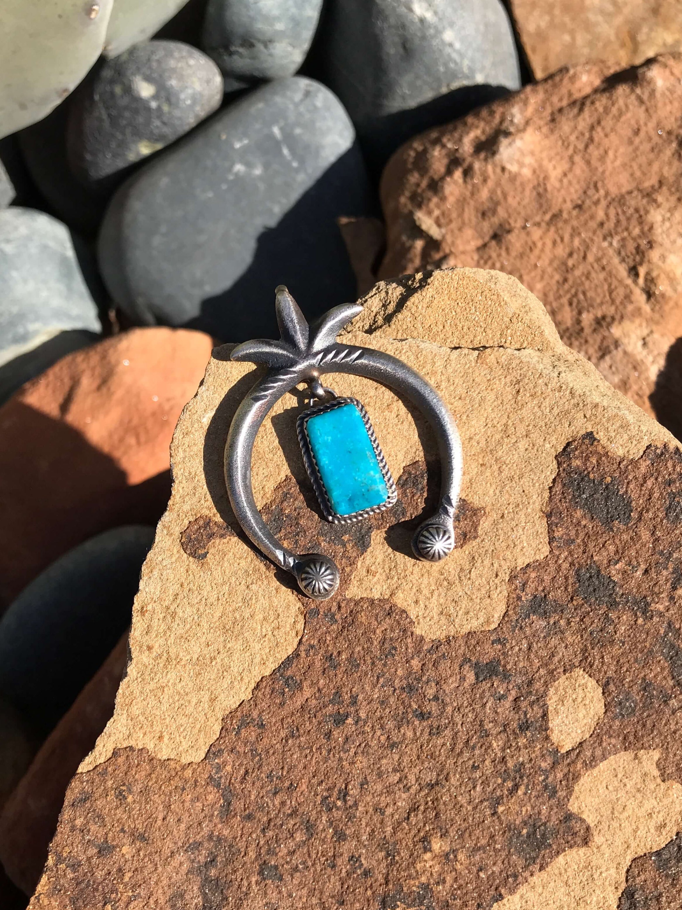 Pretty Native American Navajo Turquoise Sterling Silver Naja Earrings