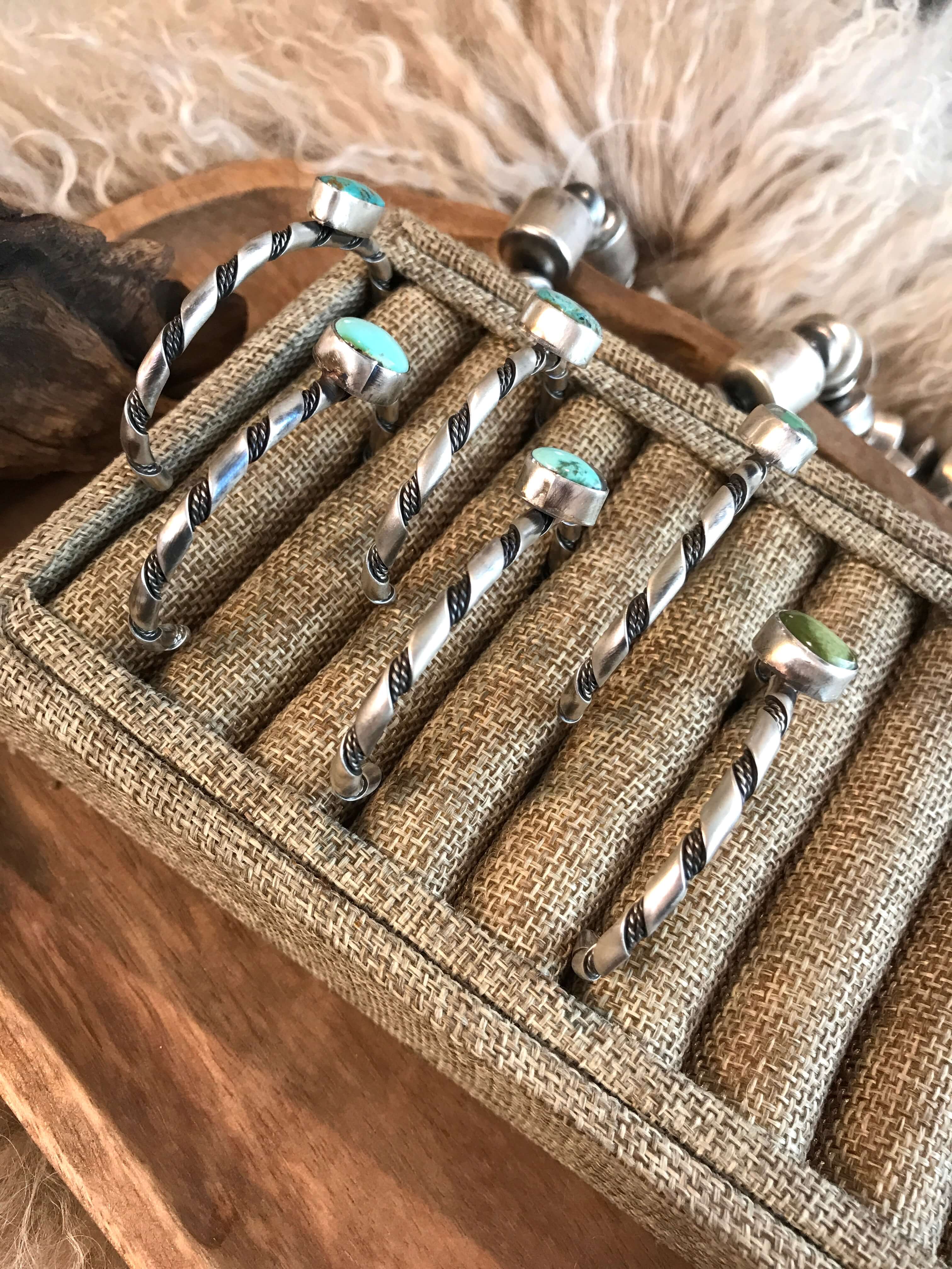 The Lone Cone Cuffs-Bracelets & Cuffs-Calli Co., Turquoise and Silver Jewelry, Native American Handmade, Zuni Tribe, Navajo Tribe, Brock Texas