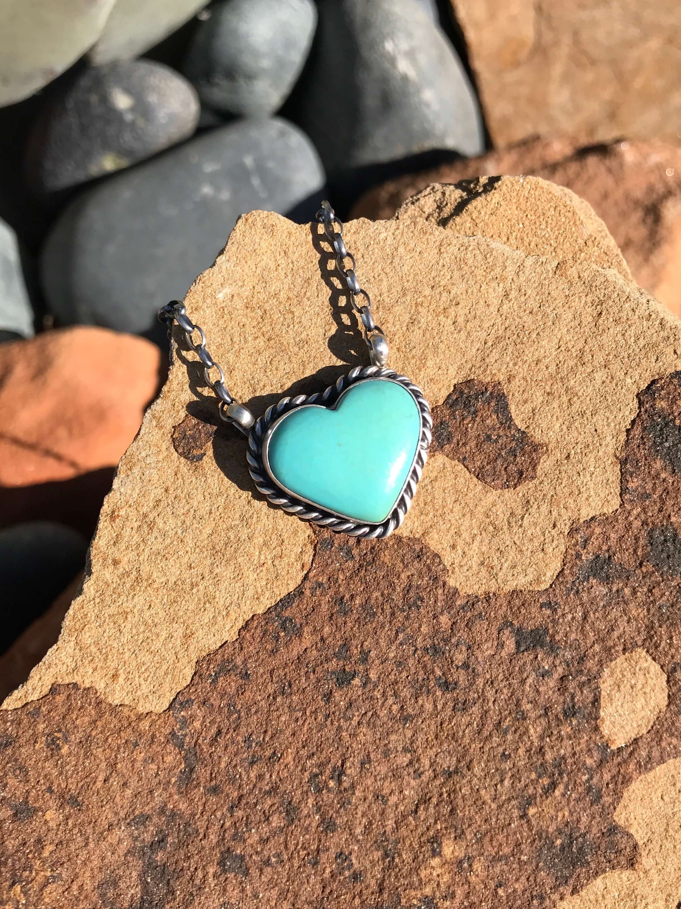 The Heart Necklace, 1-Necklaces-Calli Co., Turquoise and Silver Jewelry, Native American Handmade, Zuni Tribe, Navajo Tribe, Brock Texas