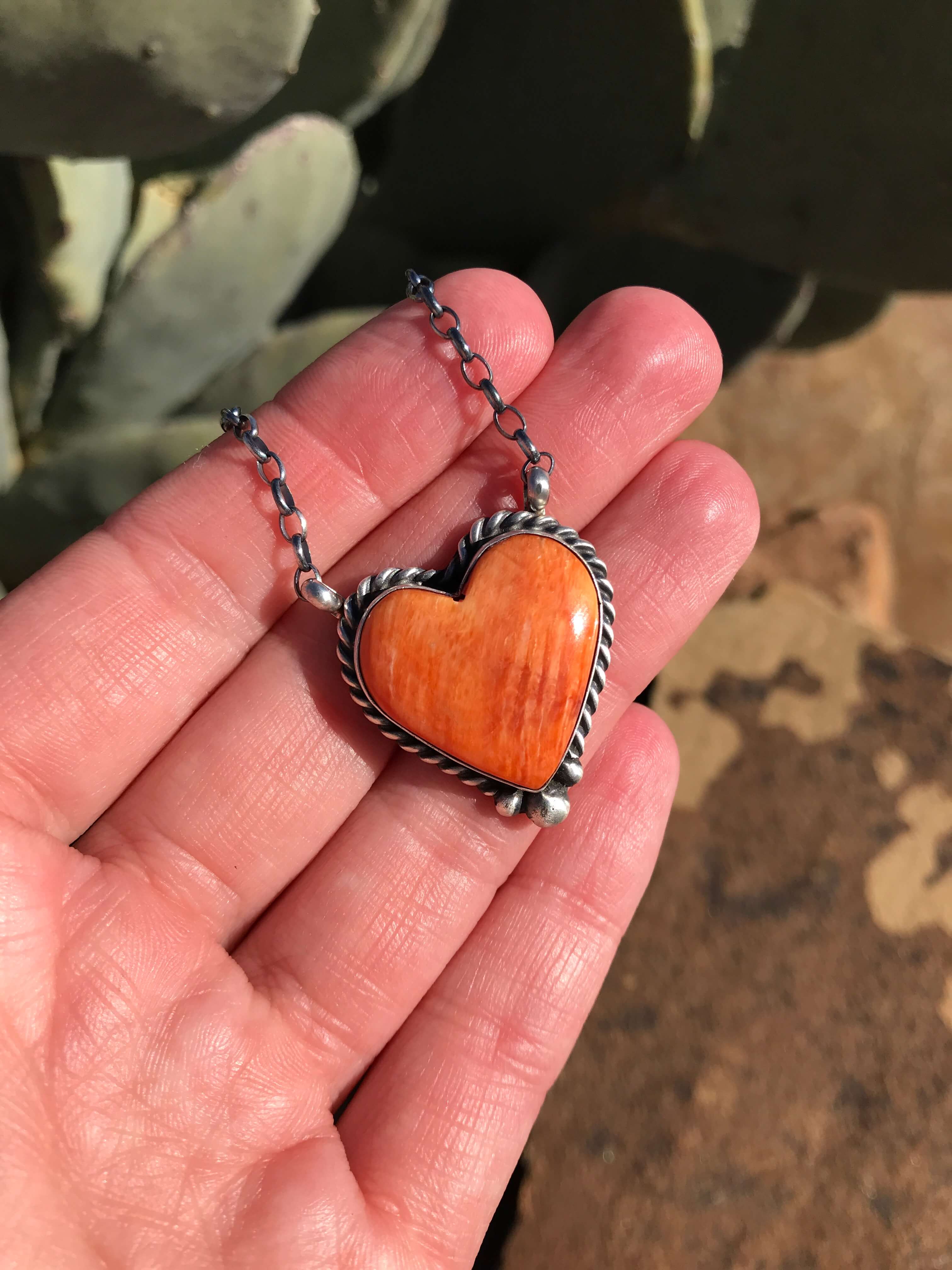 The Heart Necklace, 4-Necklaces-Calli Co., Turquoise and Silver Jewelry, Native American Handmade, Zuni Tribe, Navajo Tribe, Brock Texas