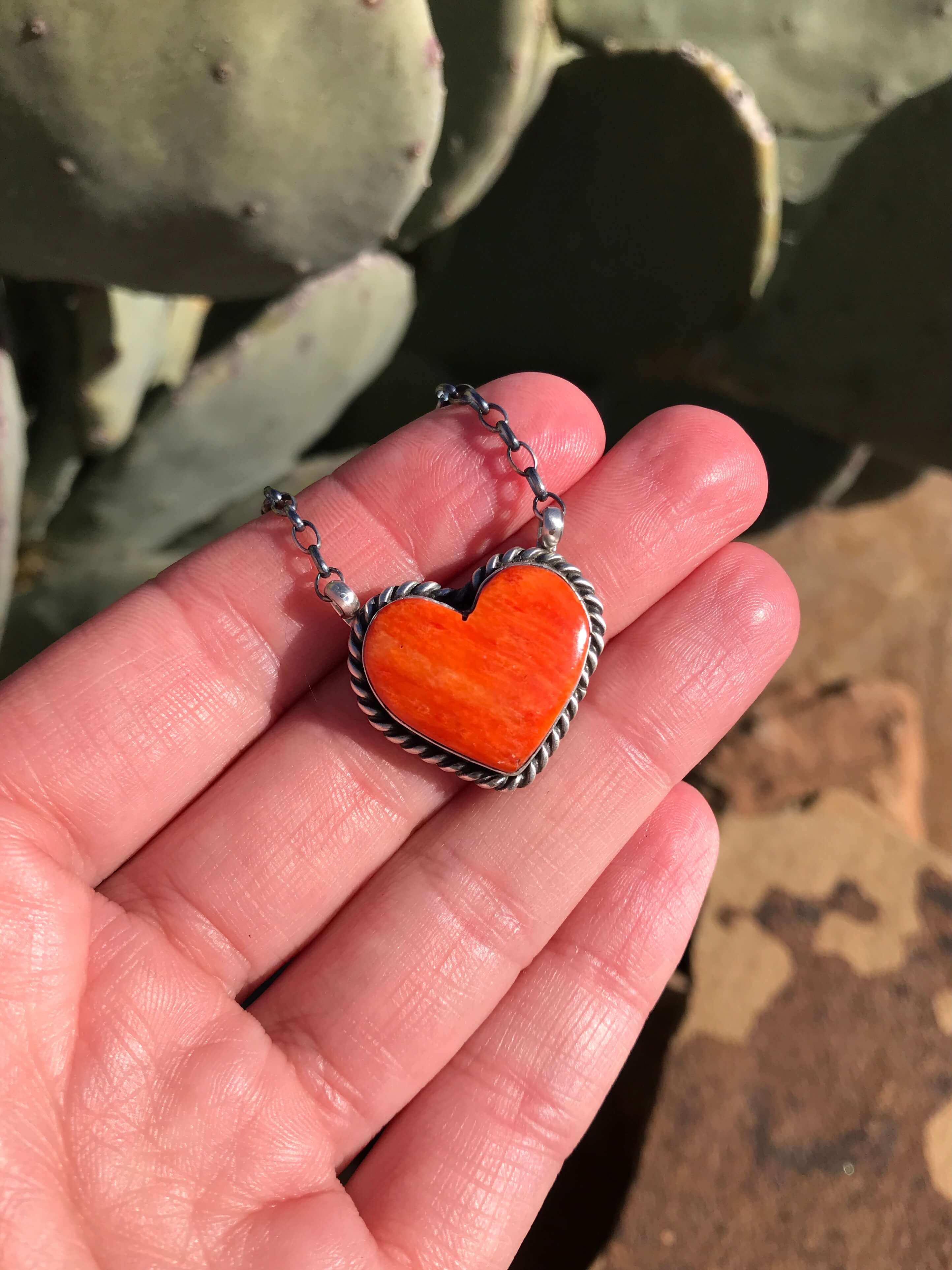 The Heart Necklace, 21-Necklaces-Calli Co., Turquoise and Silver Jewelry, Native American Handmade, Zuni Tribe, Navajo Tribe, Brock Texas