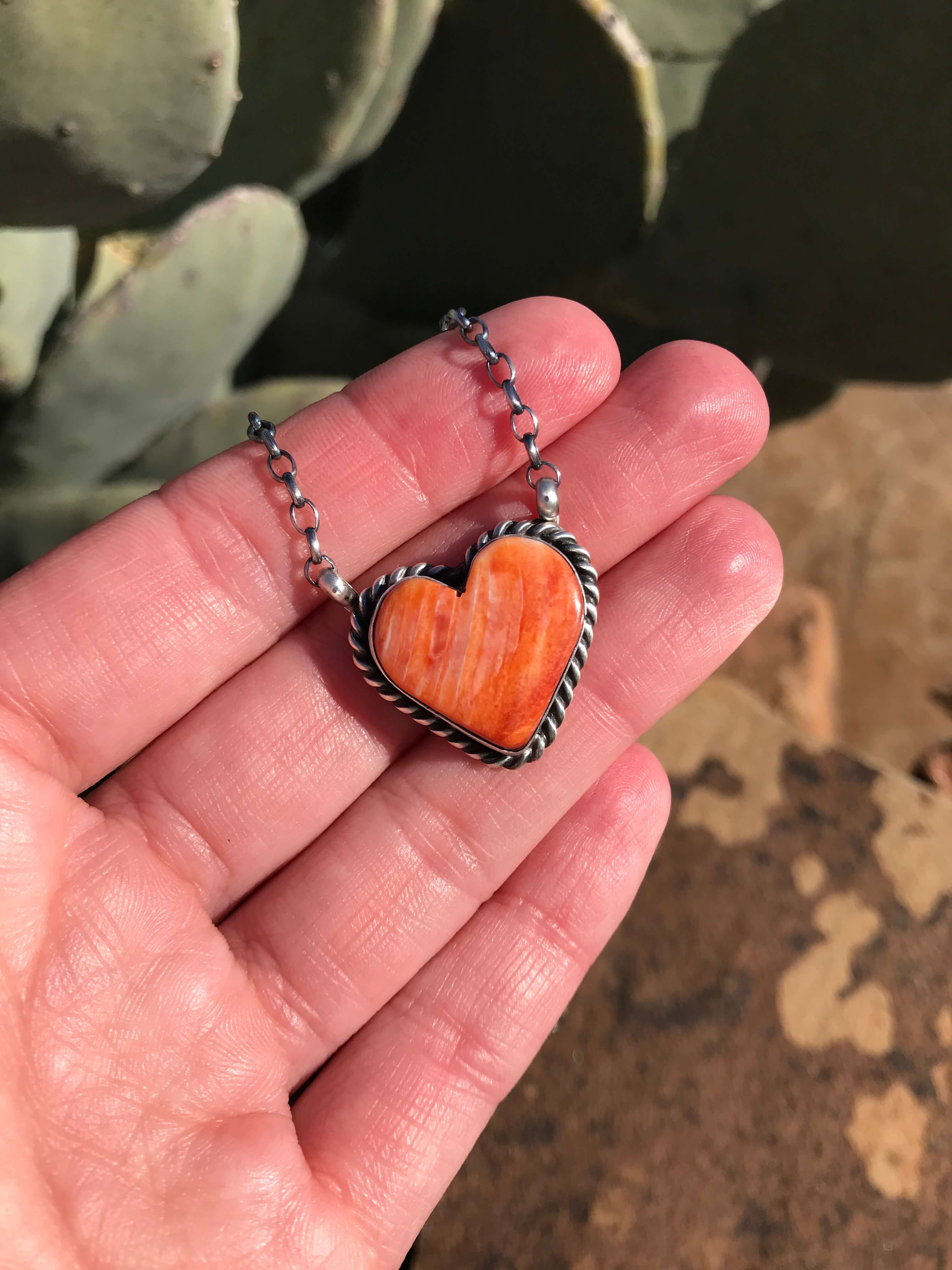 The Heart Necklace, 22-Necklaces-Calli Co., Turquoise and Silver Jewelry, Native American Handmade, Zuni Tribe, Navajo Tribe, Brock Texas