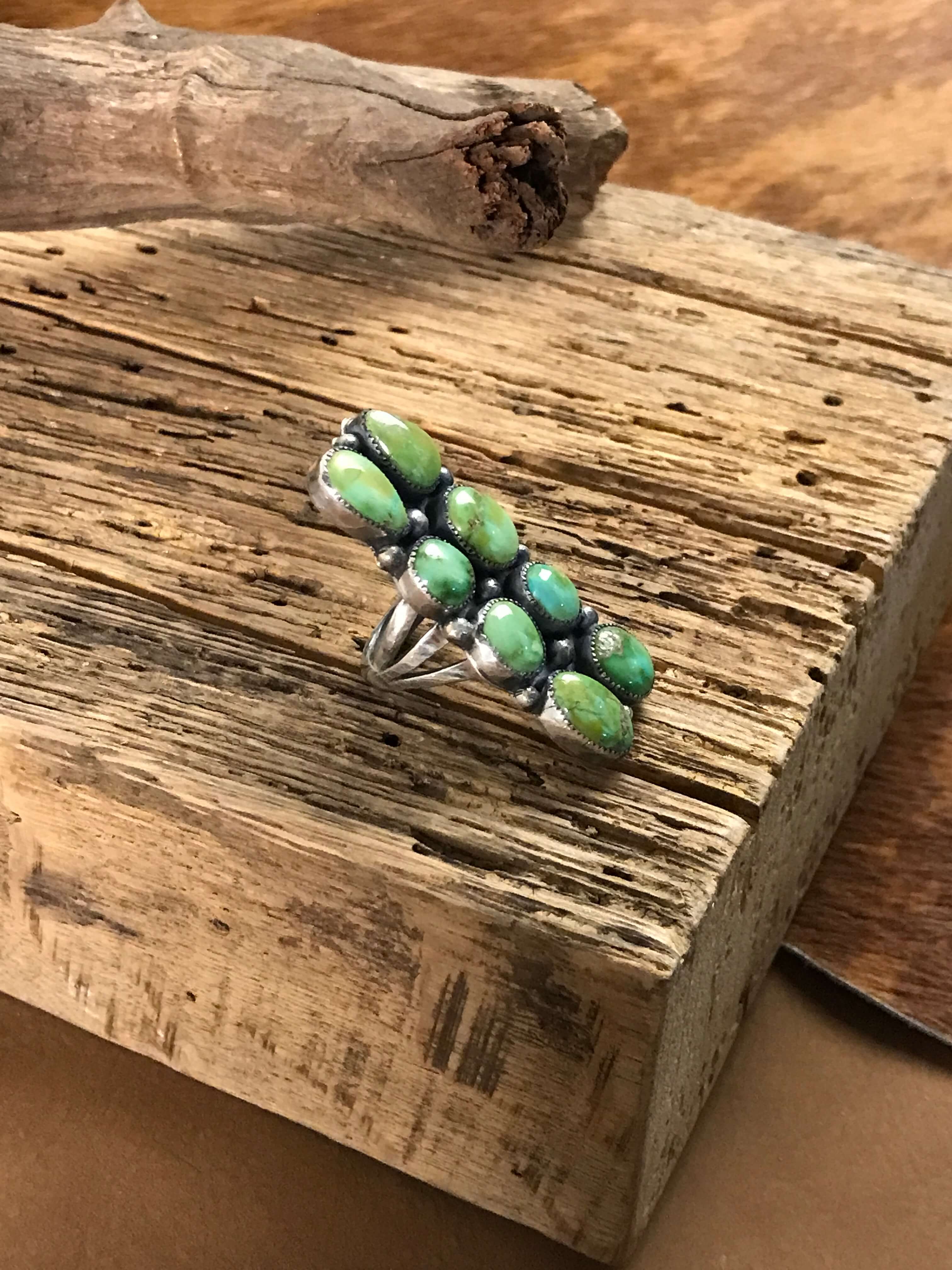 The Karina Ring, Sz 7.5-Rings-Calli Co., Turquoise and Silver Jewelry, Native American Handmade, Zuni Tribe, Navajo Tribe, Brock Texas