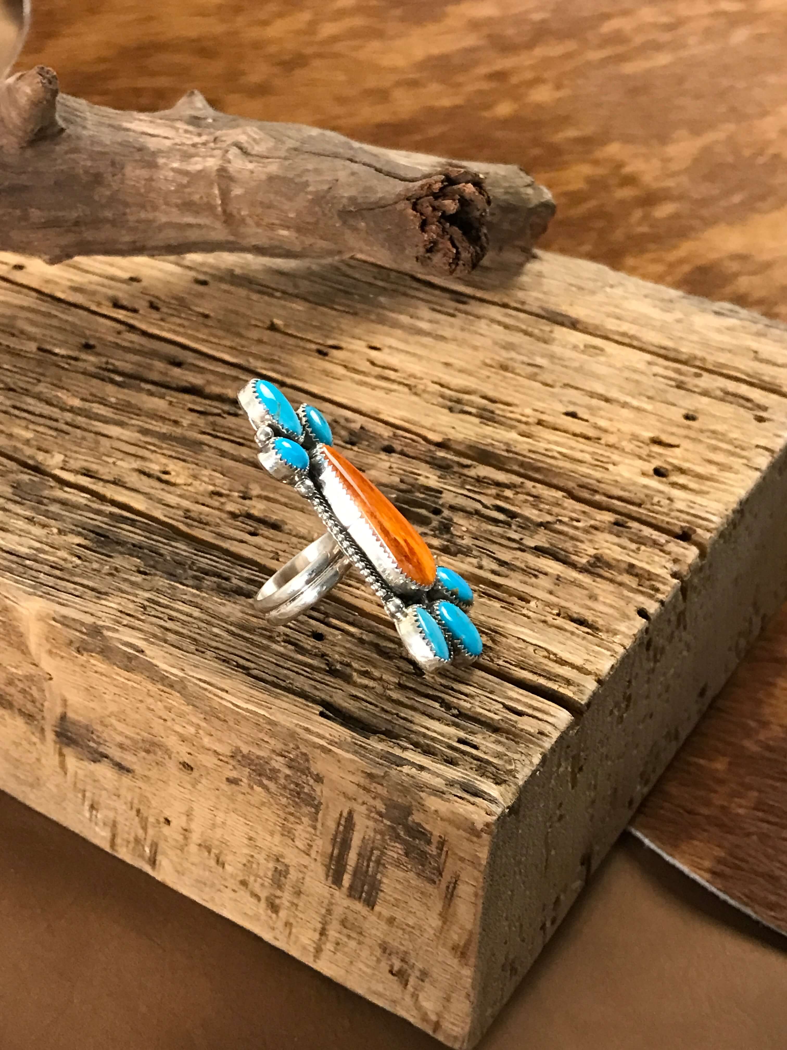 The Big Valley Adjustable Ring-Rings-Calli Co., Turquoise and Silver Jewelry, Native American Handmade, Zuni Tribe, Navajo Tribe, Brock Texas