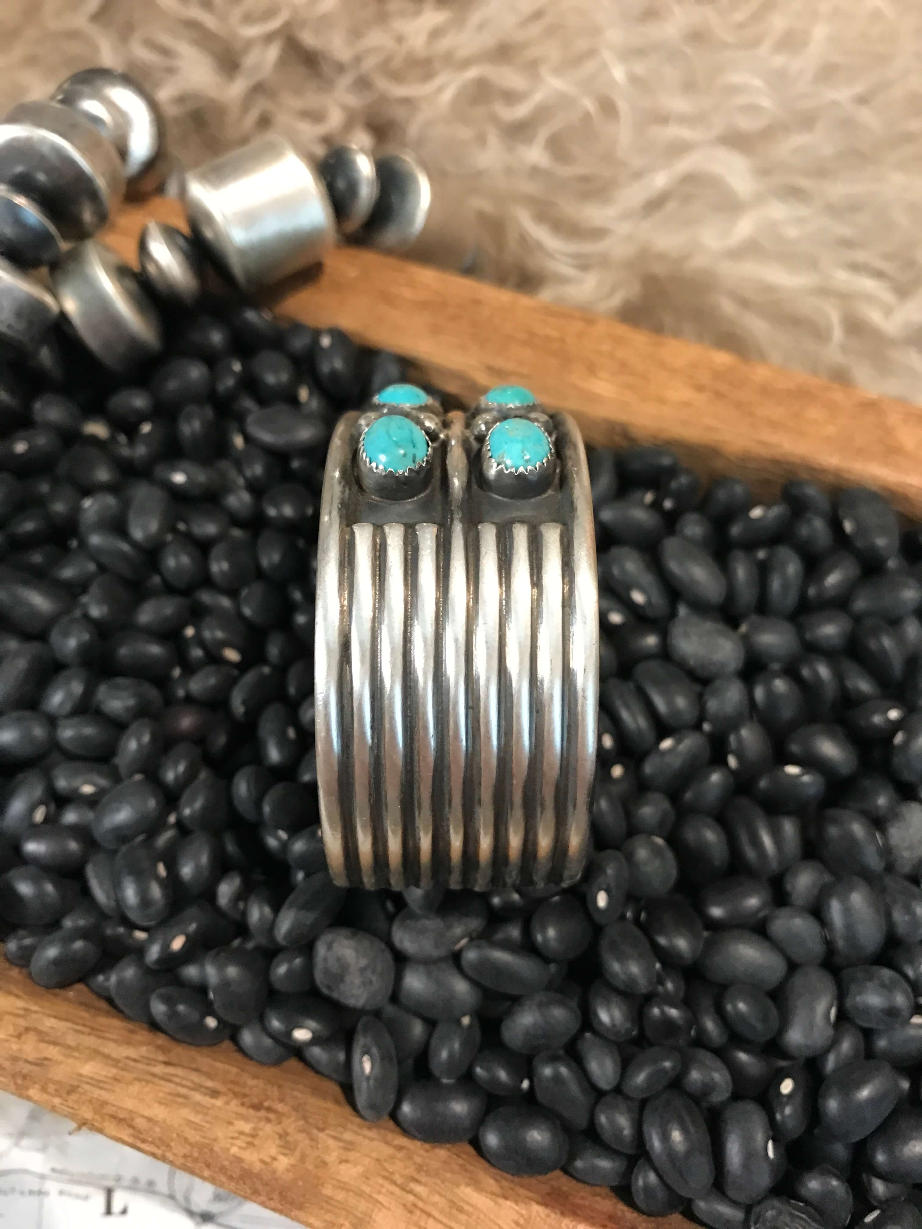 The Double Row Cuff, 1-Bracelets & Cuffs-Calli Co., Turquoise and Silver Jewelry, Native American Handmade, Zuni Tribe, Navajo Tribe, Brock Texas