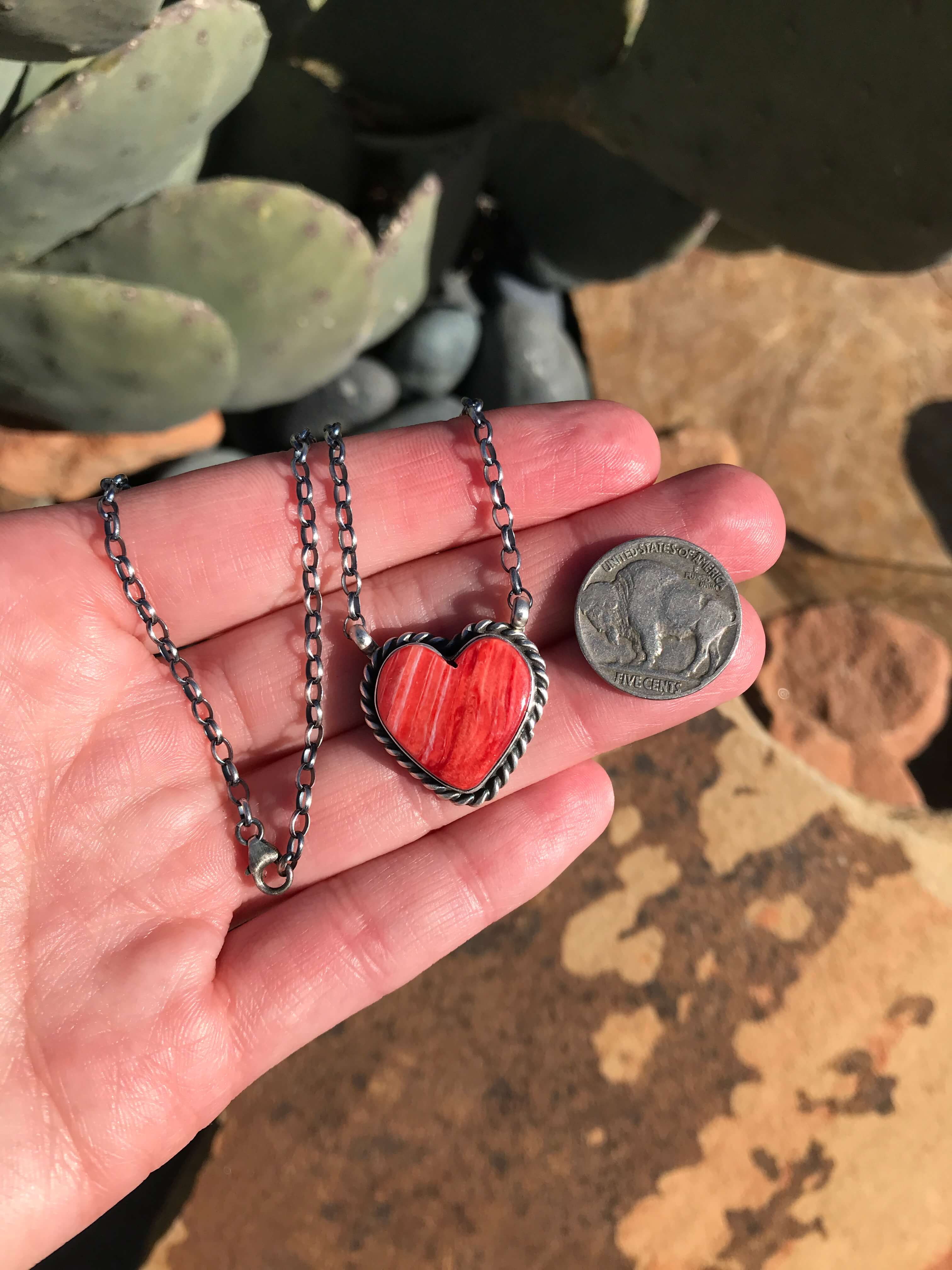 The Heart Necklace, 28-Necklaces-Calli Co., Turquoise and Silver Jewelry, Native American Handmade, Zuni Tribe, Navajo Tribe, Brock Texas