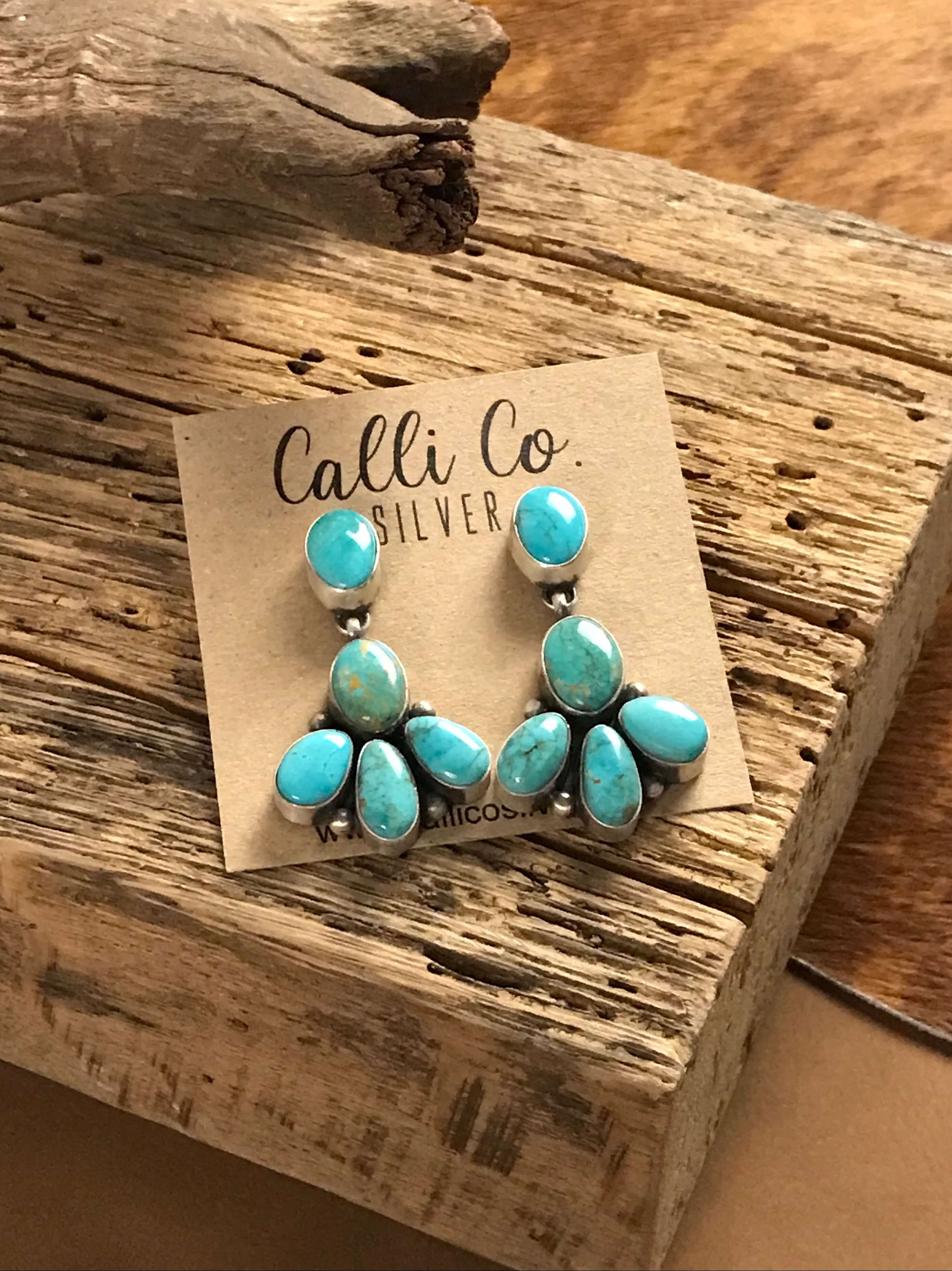 The Tomayo Earrings-Earrings-Calli Co., Turquoise and Silver Jewelry, Native American Handmade, Zuni Tribe, Navajo Tribe, Brock Texas