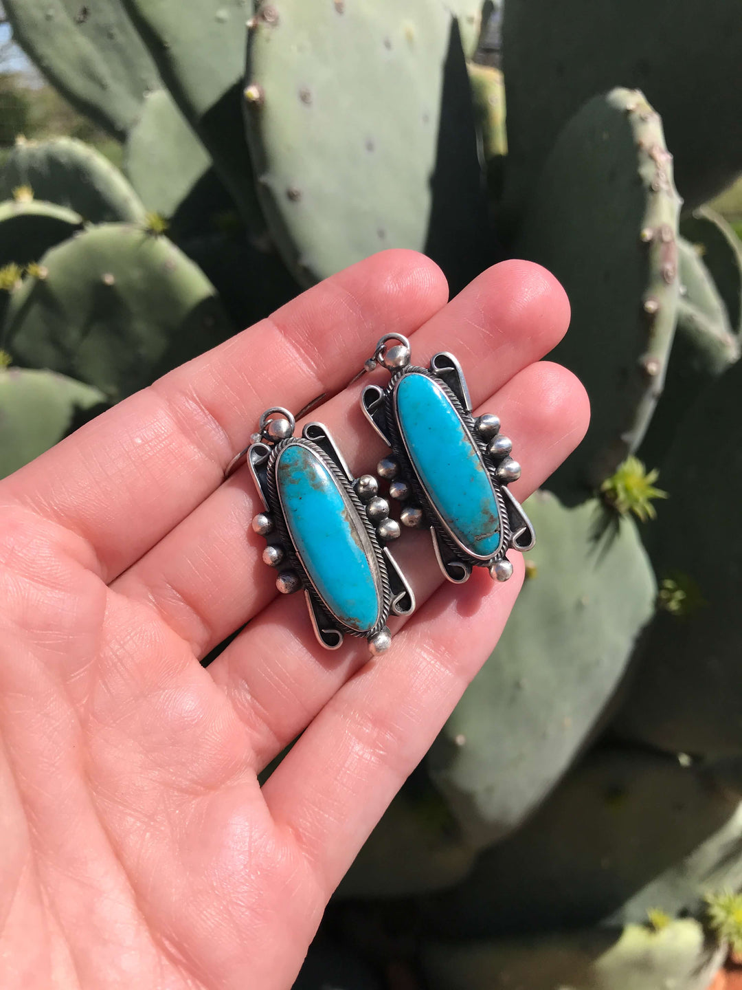 The Turquoise Dangle Earrings, 10-Earrings-Calli Co., Turquoise and Silver Jewelry, Native American Handmade, Zuni Tribe, Navajo Tribe, Brock Texas