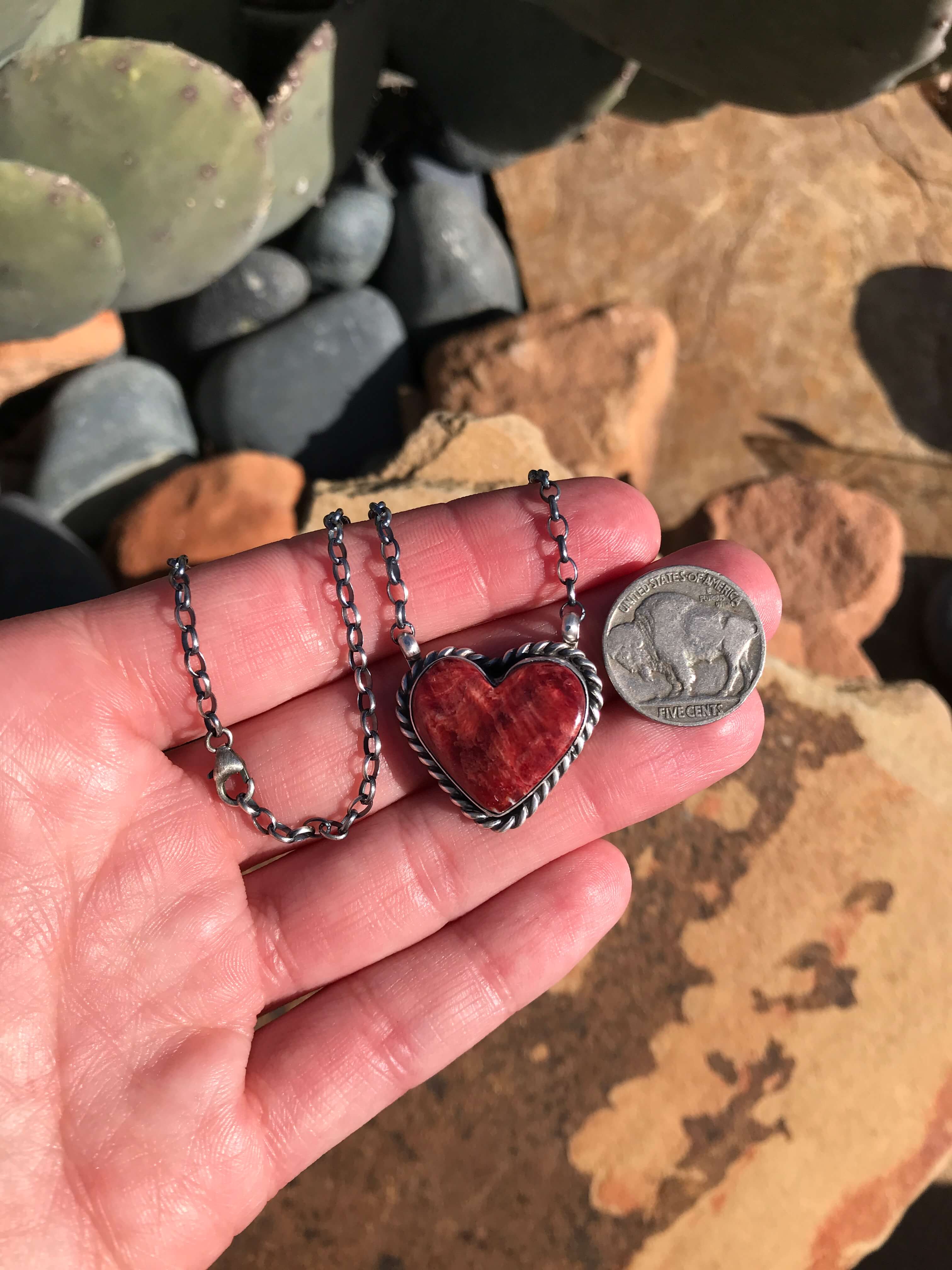 The Heart Necklace, 33-Necklaces-Calli Co., Turquoise and Silver Jewelry, Native American Handmade, Zuni Tribe, Navajo Tribe, Brock Texas