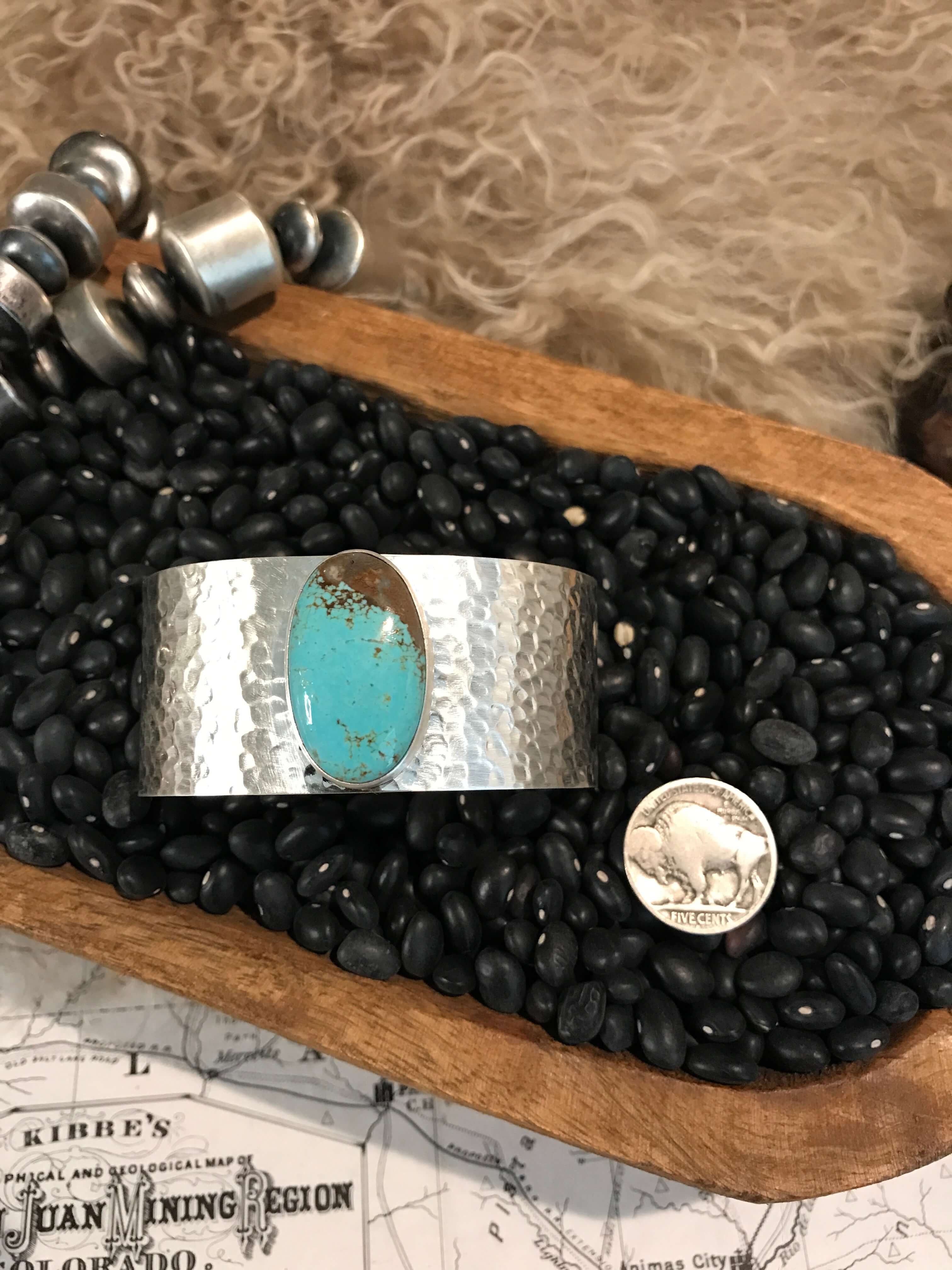 The Belle River Turquoise Cuff, 12-Bracelets & Cuffs-Calli Co., Turquoise and Silver Jewelry, Native American Handmade, Zuni Tribe, Navajo Tribe, Brock Texas