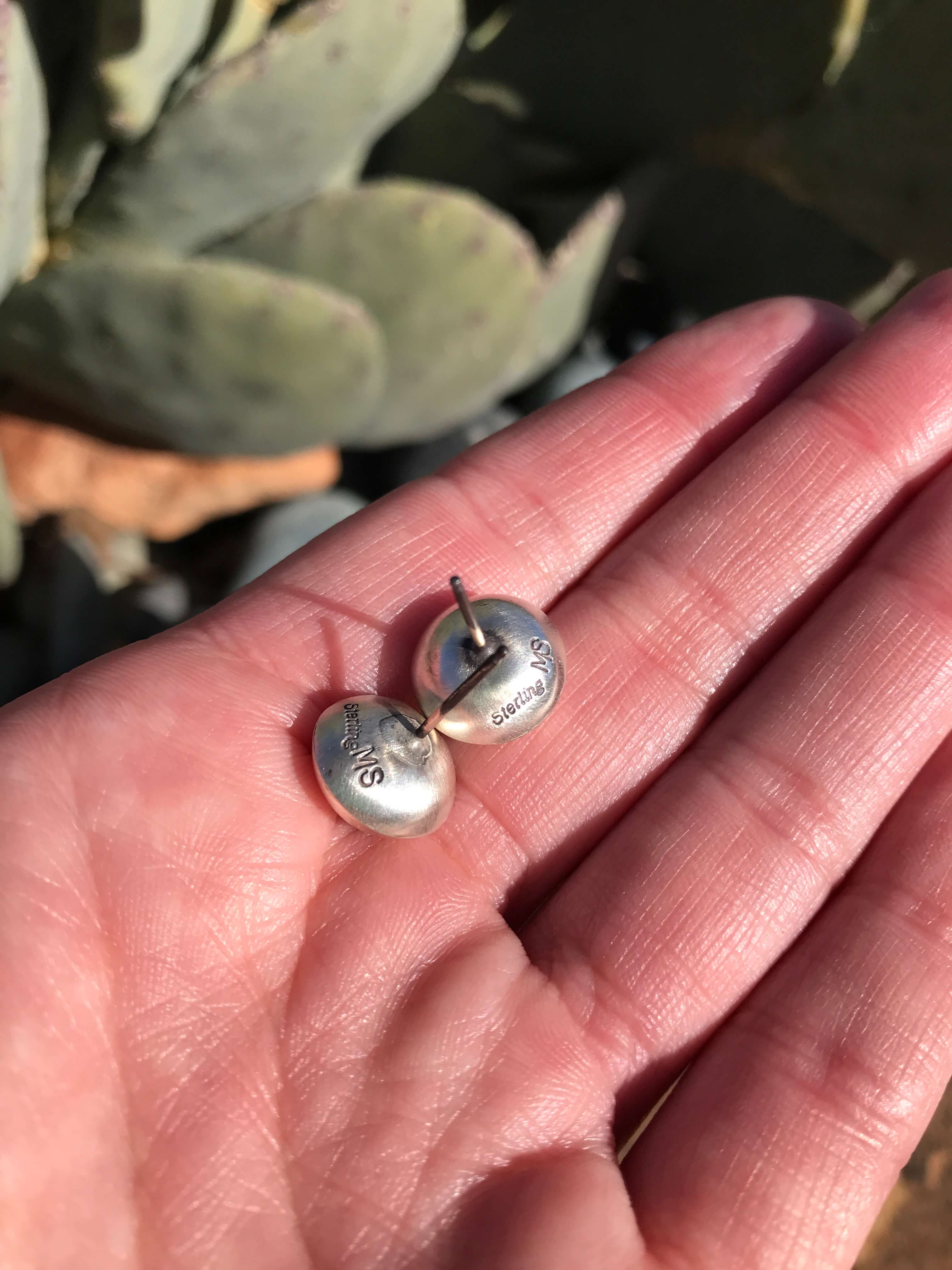 The 12mm Saucer Studs-Earrings-Calli Co., Turquoise and Silver Jewelry, Native American Handmade, Zuni Tribe, Navajo Tribe, Brock Texas