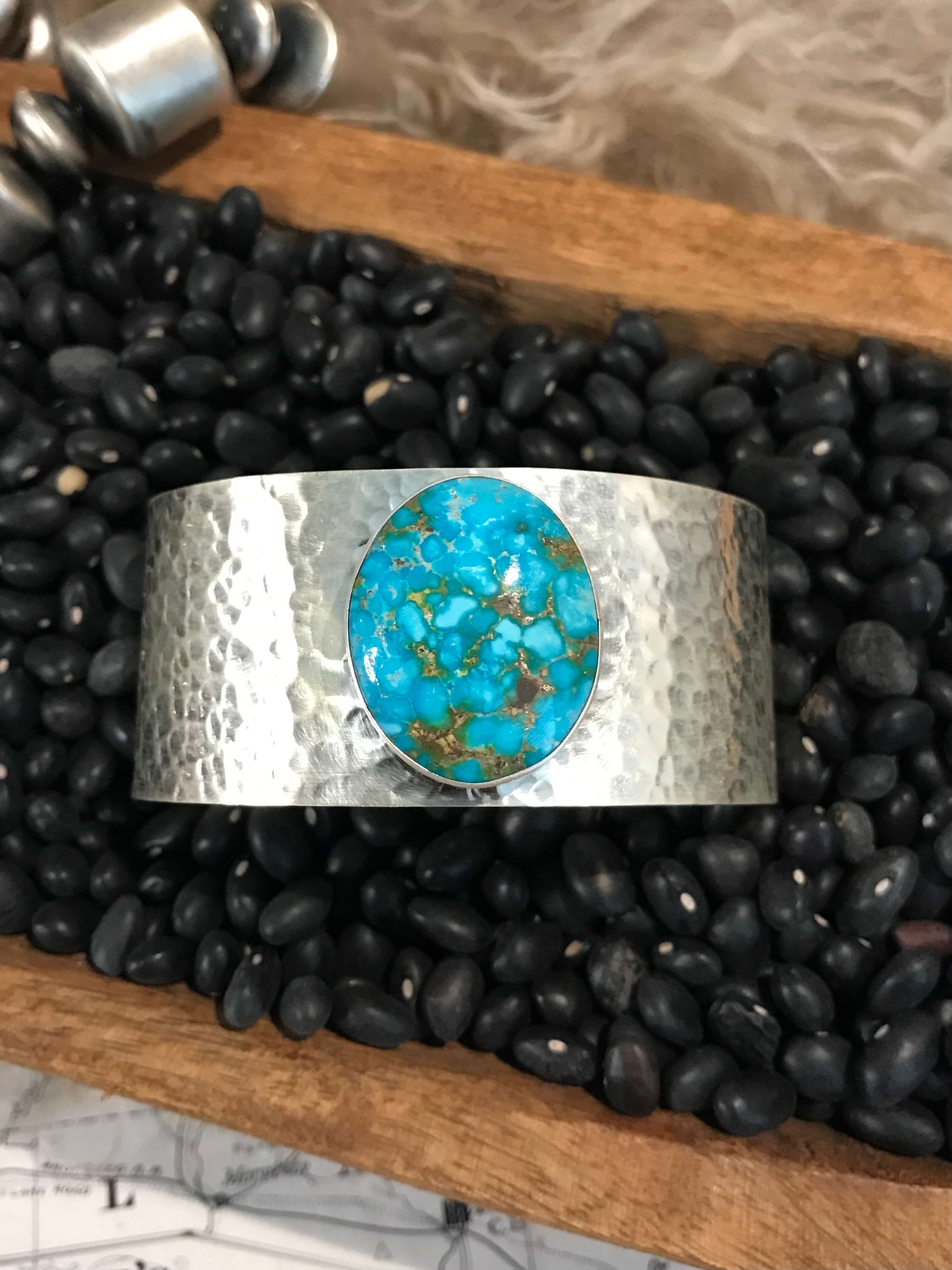 The Belle River Turquoise Cuff, 13-Bracelets & Cuffs-Calli Co., Turquoise and Silver Jewelry, Native American Handmade, Zuni Tribe, Navajo Tribe, Brock Texas