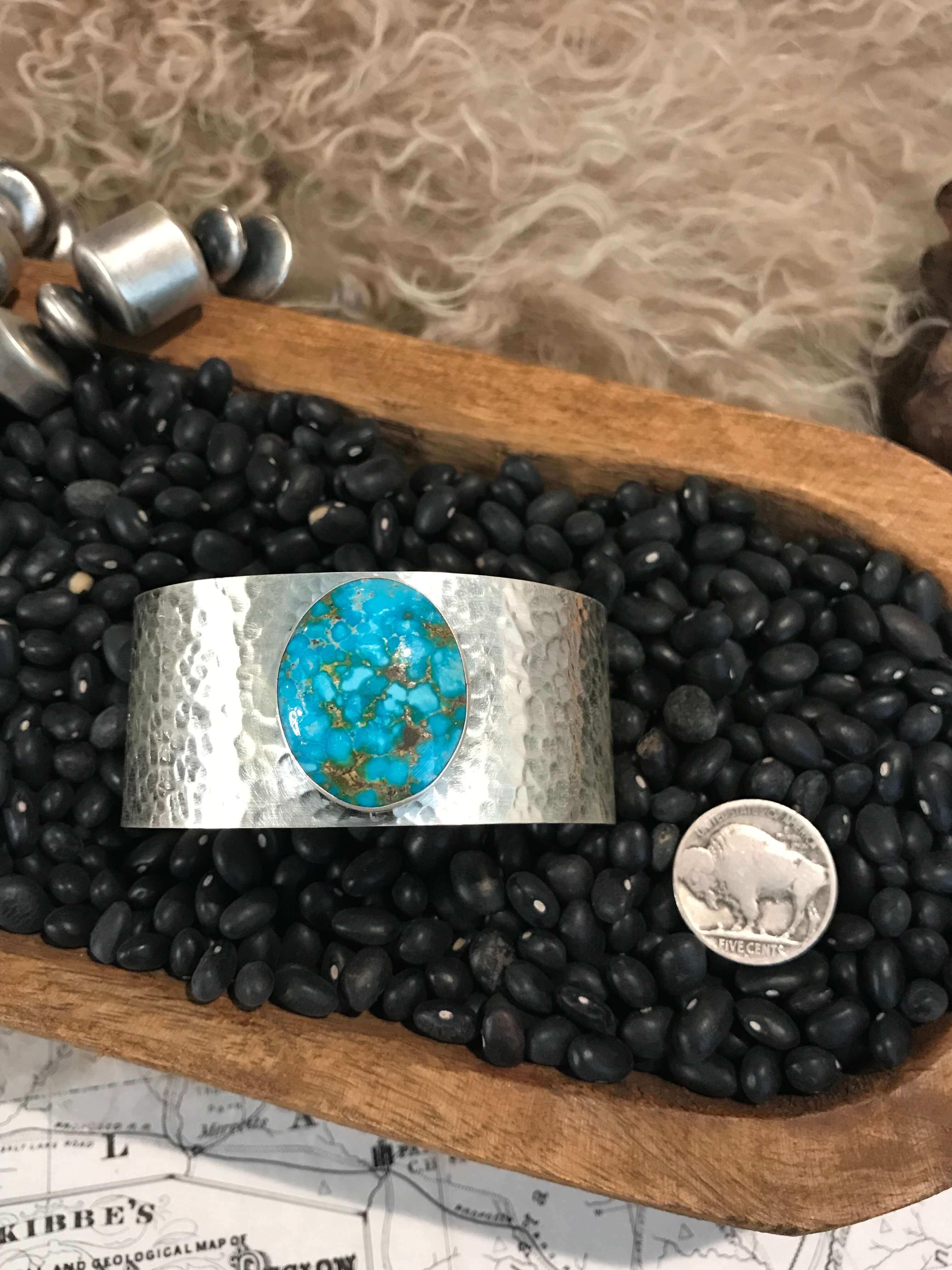 The Belle River Turquoise Cuff, 13-Bracelets & Cuffs-Calli Co., Turquoise and Silver Jewelry, Native American Handmade, Zuni Tribe, Navajo Tribe, Brock Texas