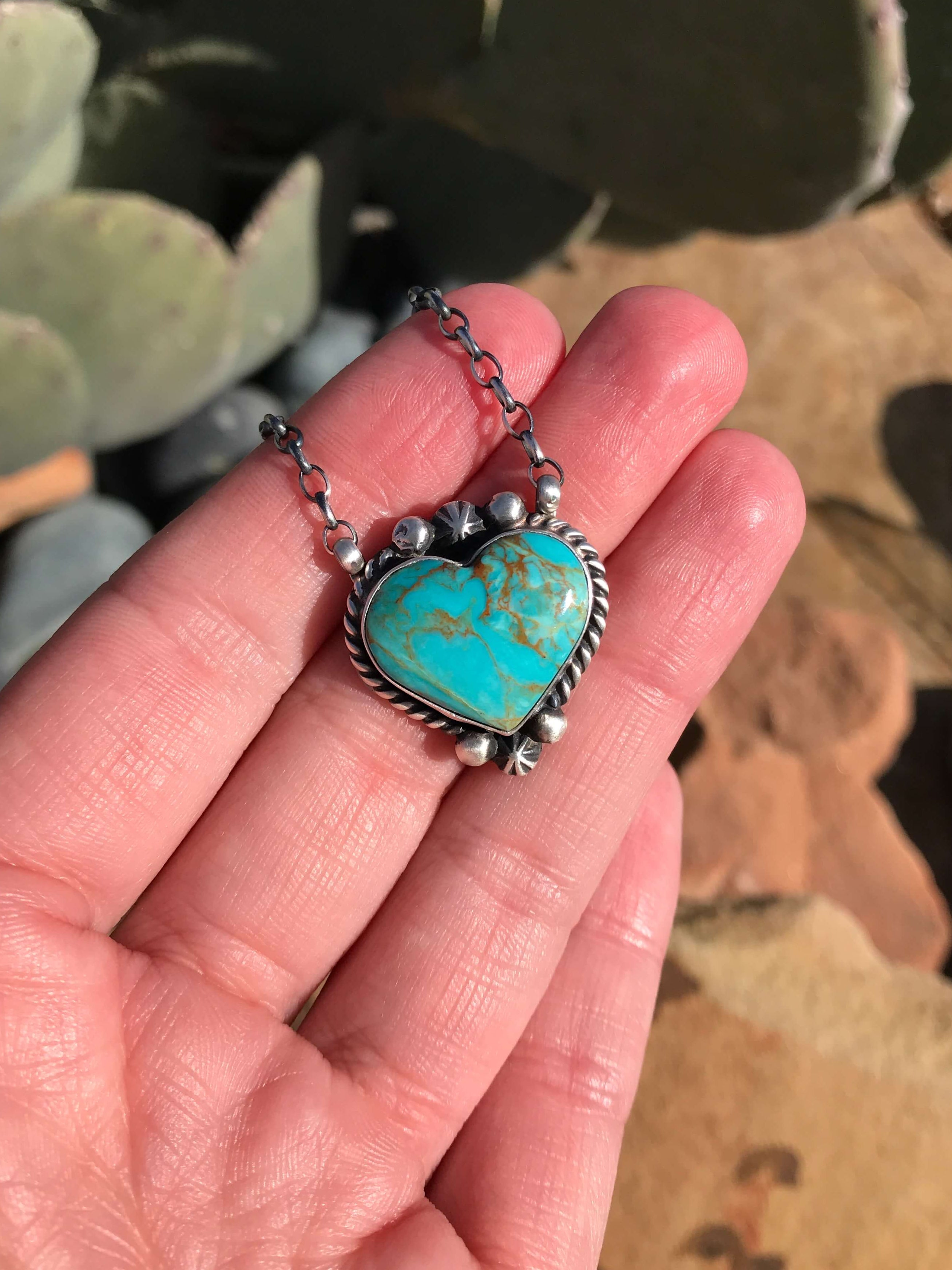 The Heart Necklace, 36-Necklaces-Calli Co., Turquoise and Silver Jewelry, Native American Handmade, Zuni Tribe, Navajo Tribe, Brock Texas