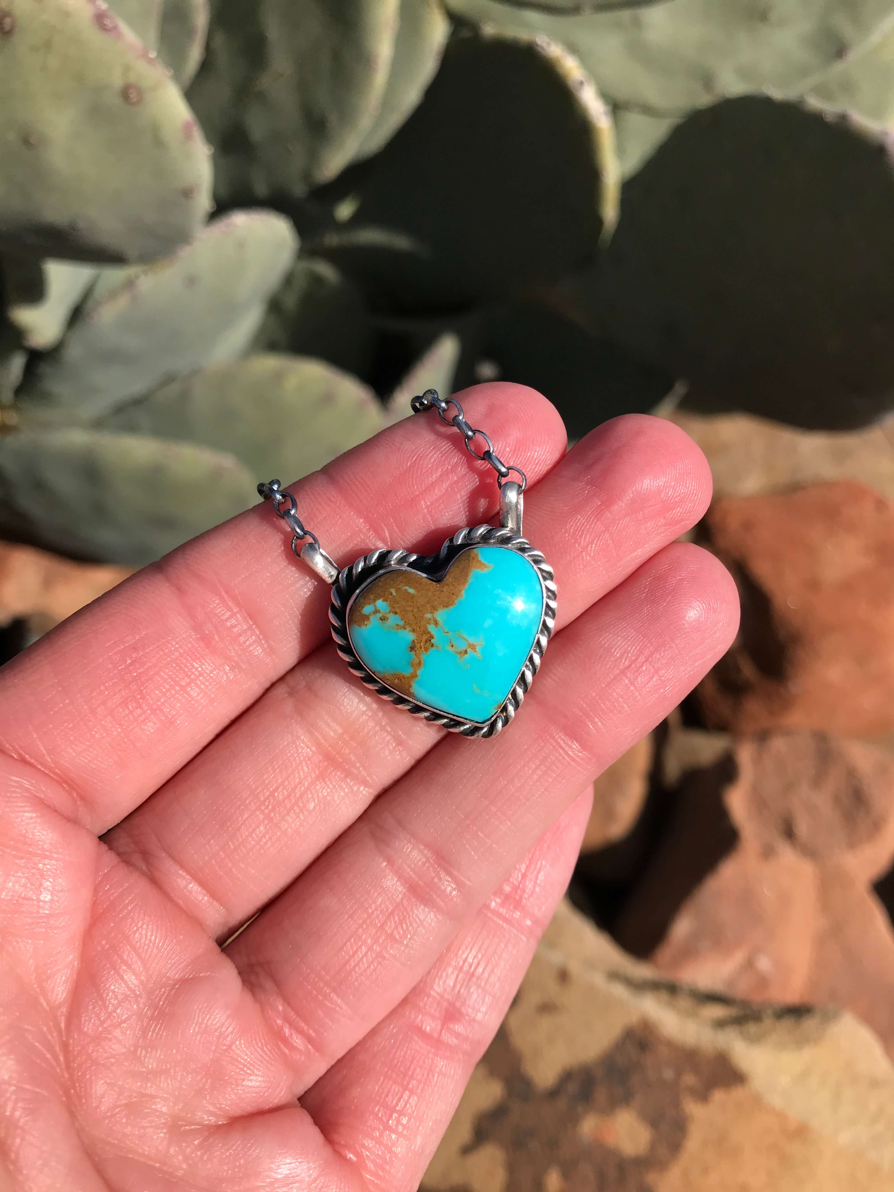 The Heart Necklace, 37-Necklaces-Calli Co., Turquoise and Silver Jewelry, Native American Handmade, Zuni Tribe, Navajo Tribe, Brock Texas