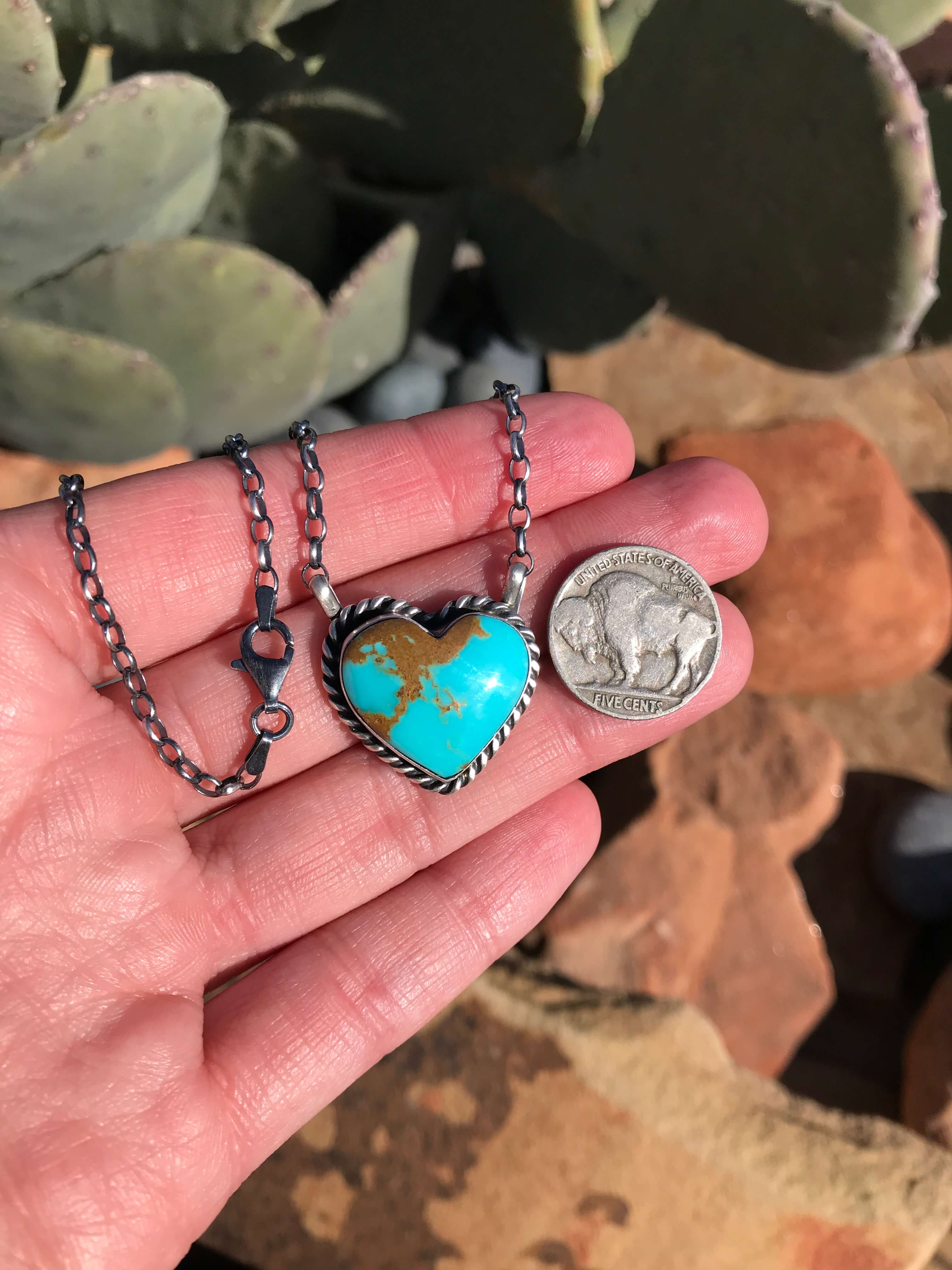 The Heart Necklace, 37-Necklaces-Calli Co., Turquoise and Silver Jewelry, Native American Handmade, Zuni Tribe, Navajo Tribe, Brock Texas