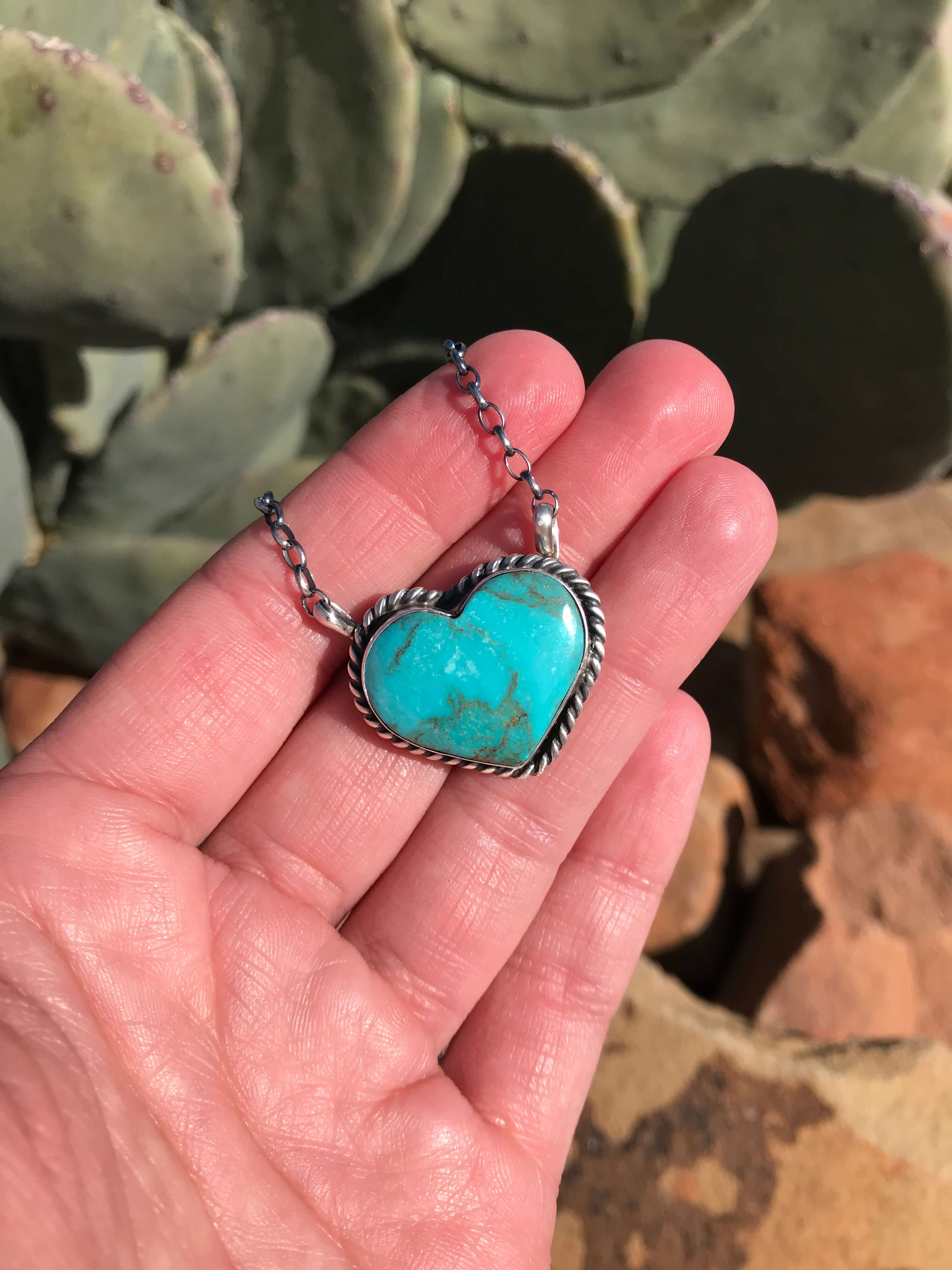 The Heart Necklace, 39-Necklaces-Calli Co., Turquoise and Silver Jewelry, Native American Handmade, Zuni Tribe, Navajo Tribe, Brock Texas