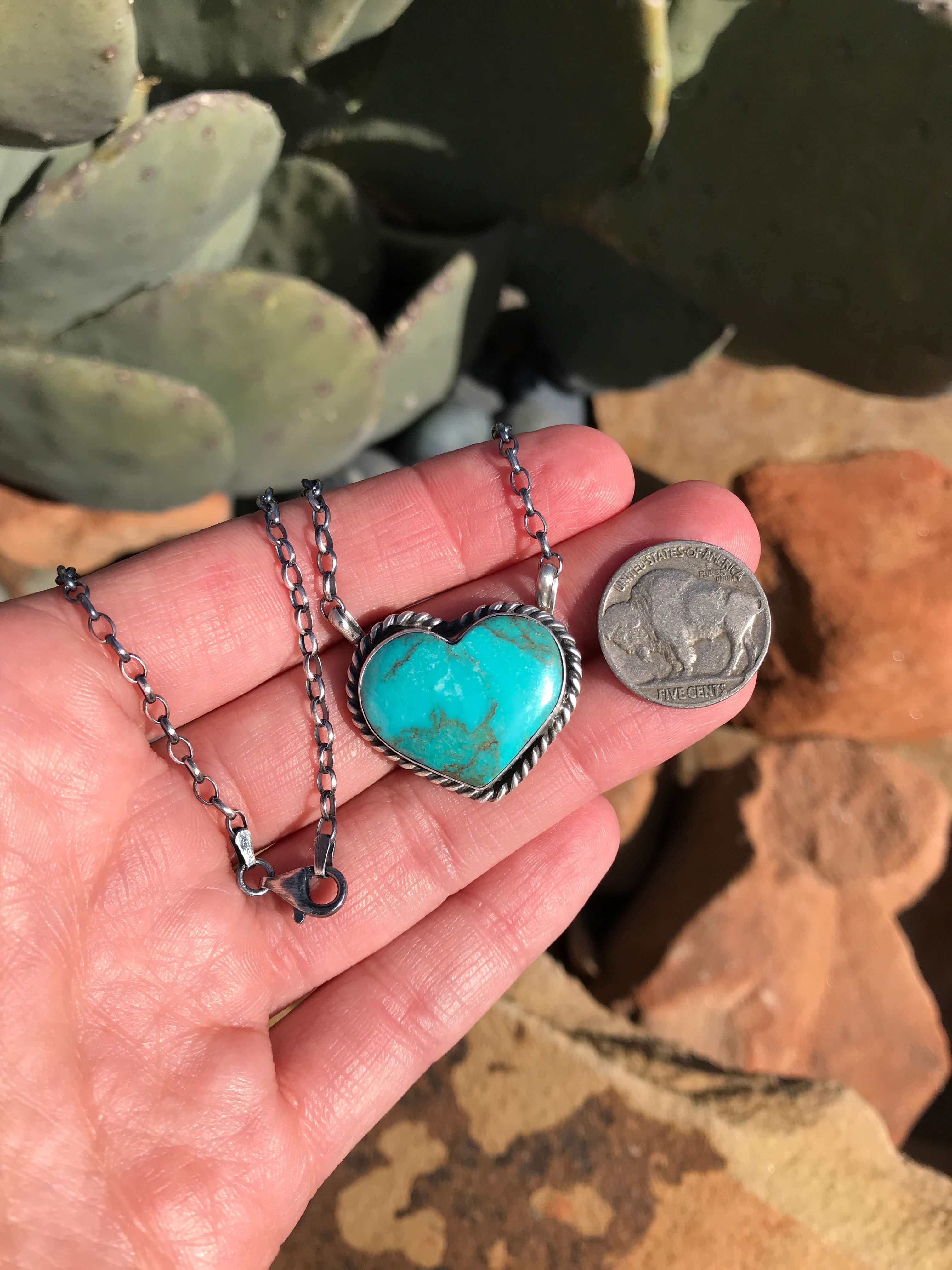 The Heart Necklace, 39-Necklaces-Calli Co., Turquoise and Silver Jewelry, Native American Handmade, Zuni Tribe, Navajo Tribe, Brock Texas