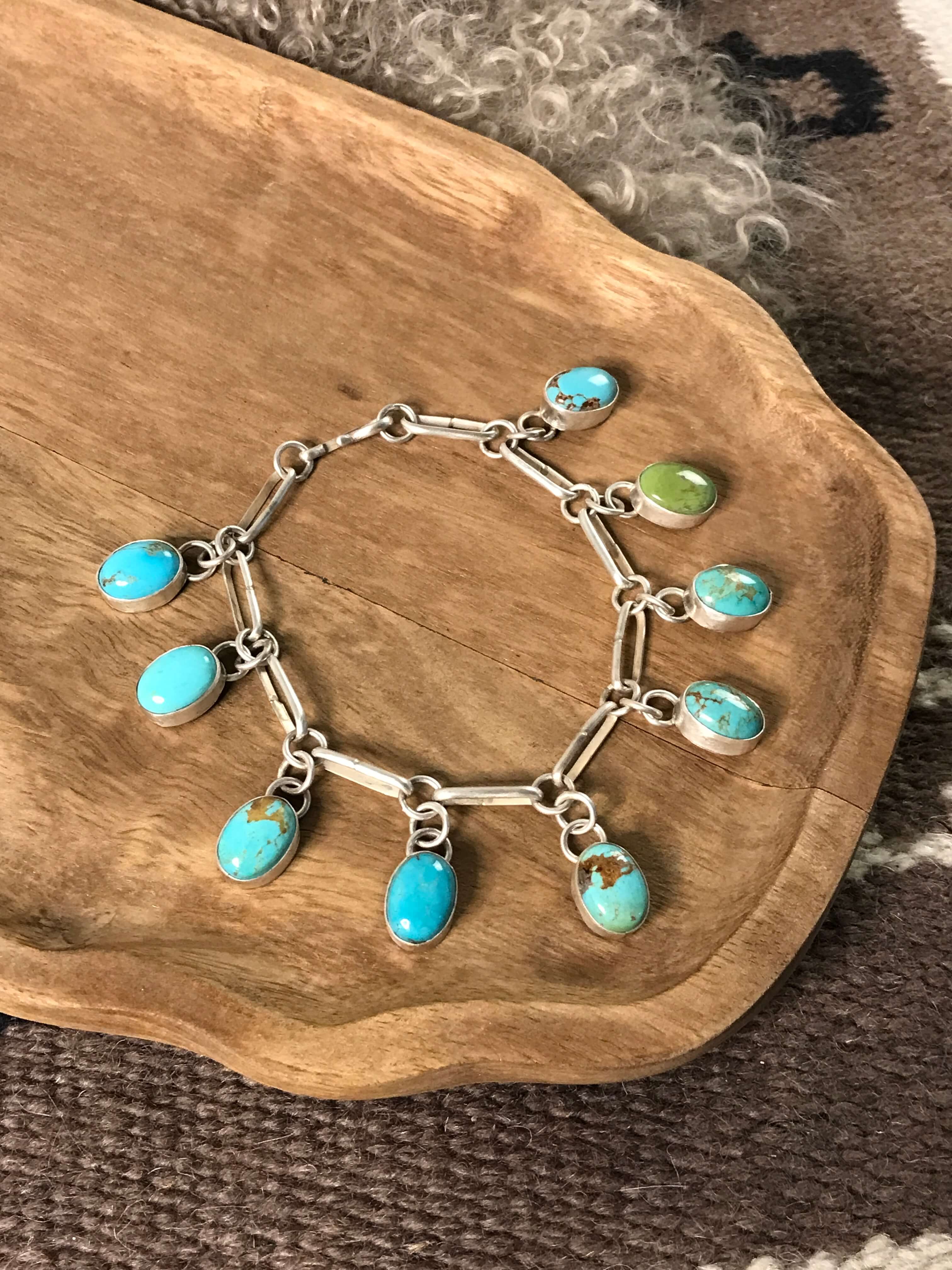Women's Turquoise 9 Stone Link Bracelet | Calli Co Silver – Calli
