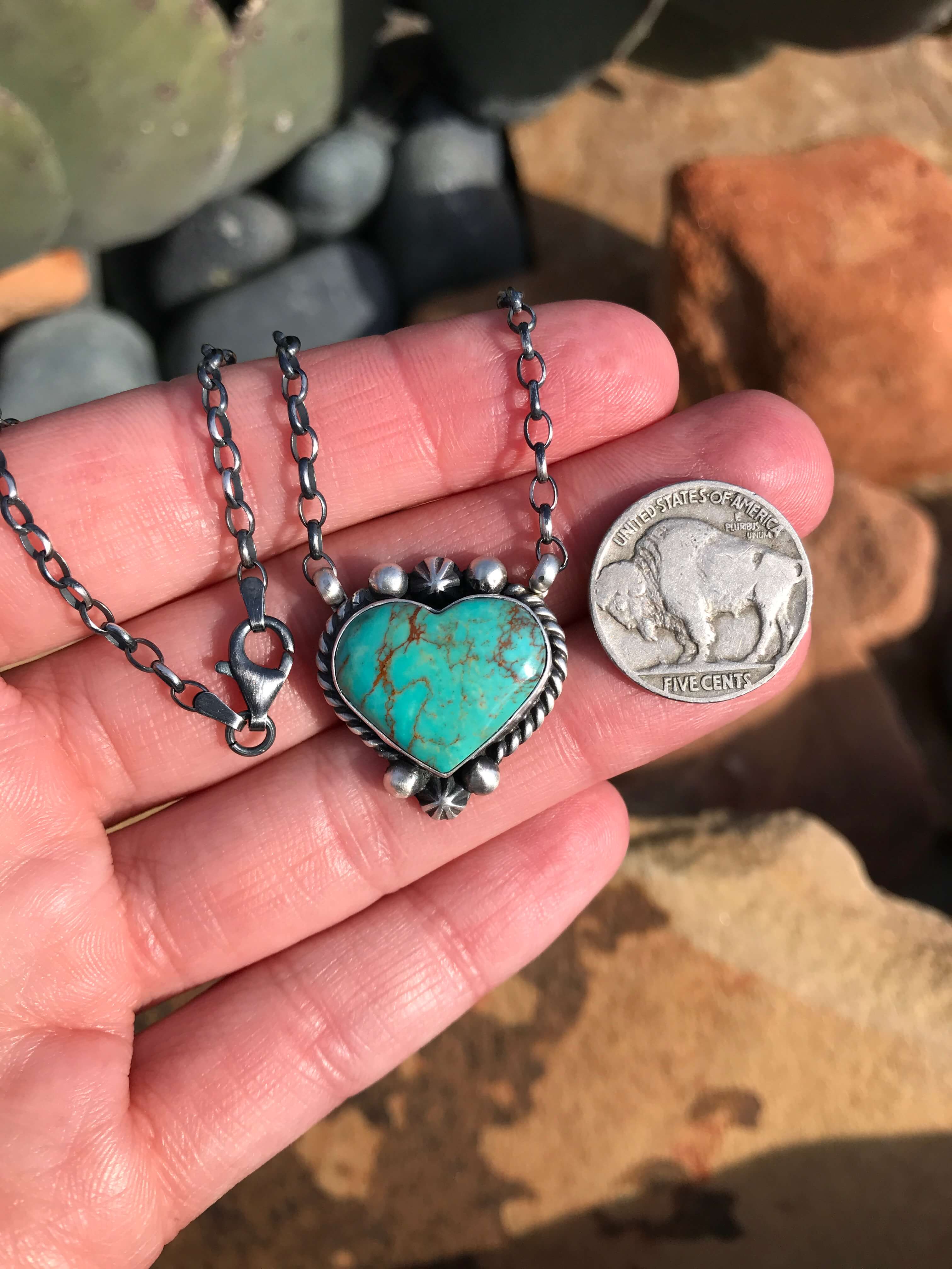 The Heart Necklace, 41-Necklaces-Calli Co., Turquoise and Silver Jewelry, Native American Handmade, Zuni Tribe, Navajo Tribe, Brock Texas