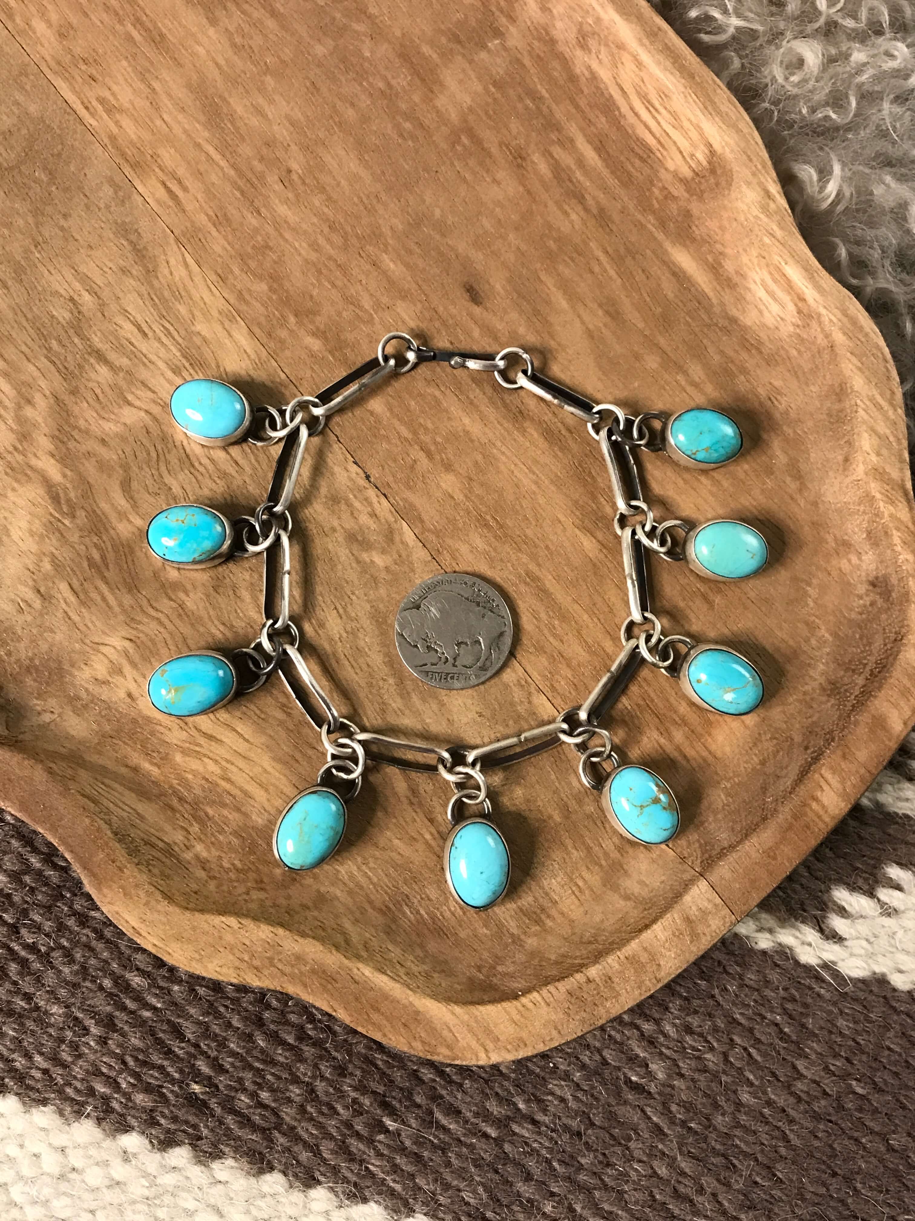 The Mavis Link Bracelet, 5-Bracelets & Cuffs-Calli Co., Turquoise and Silver Jewelry, Native American Handmade, Zuni Tribe, Navajo Tribe, Brock Texas