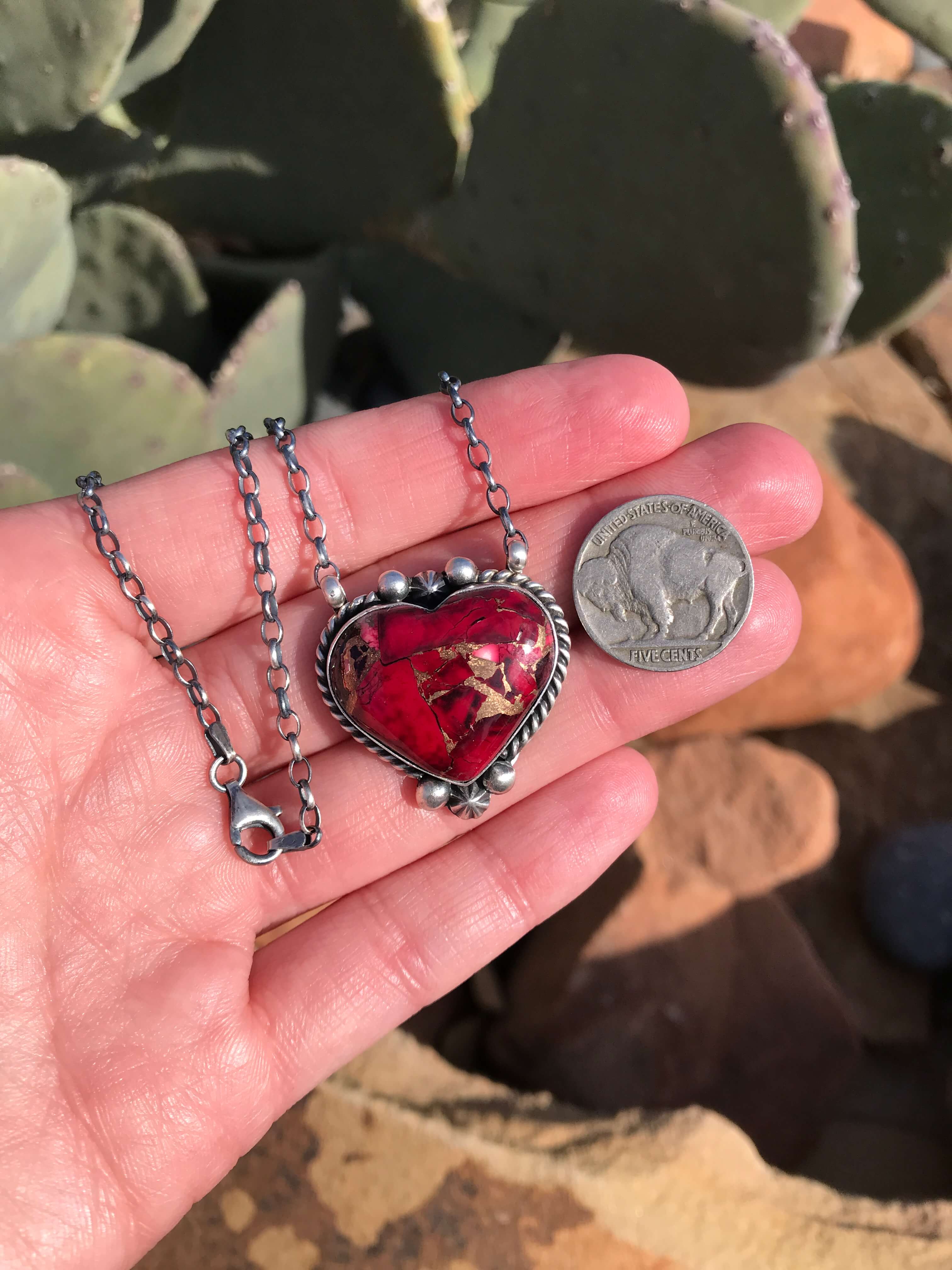 The Heart Necklace, 42-Necklaces-Calli Co., Turquoise and Silver Jewelry, Native American Handmade, Zuni Tribe, Navajo Tribe, Brock Texas