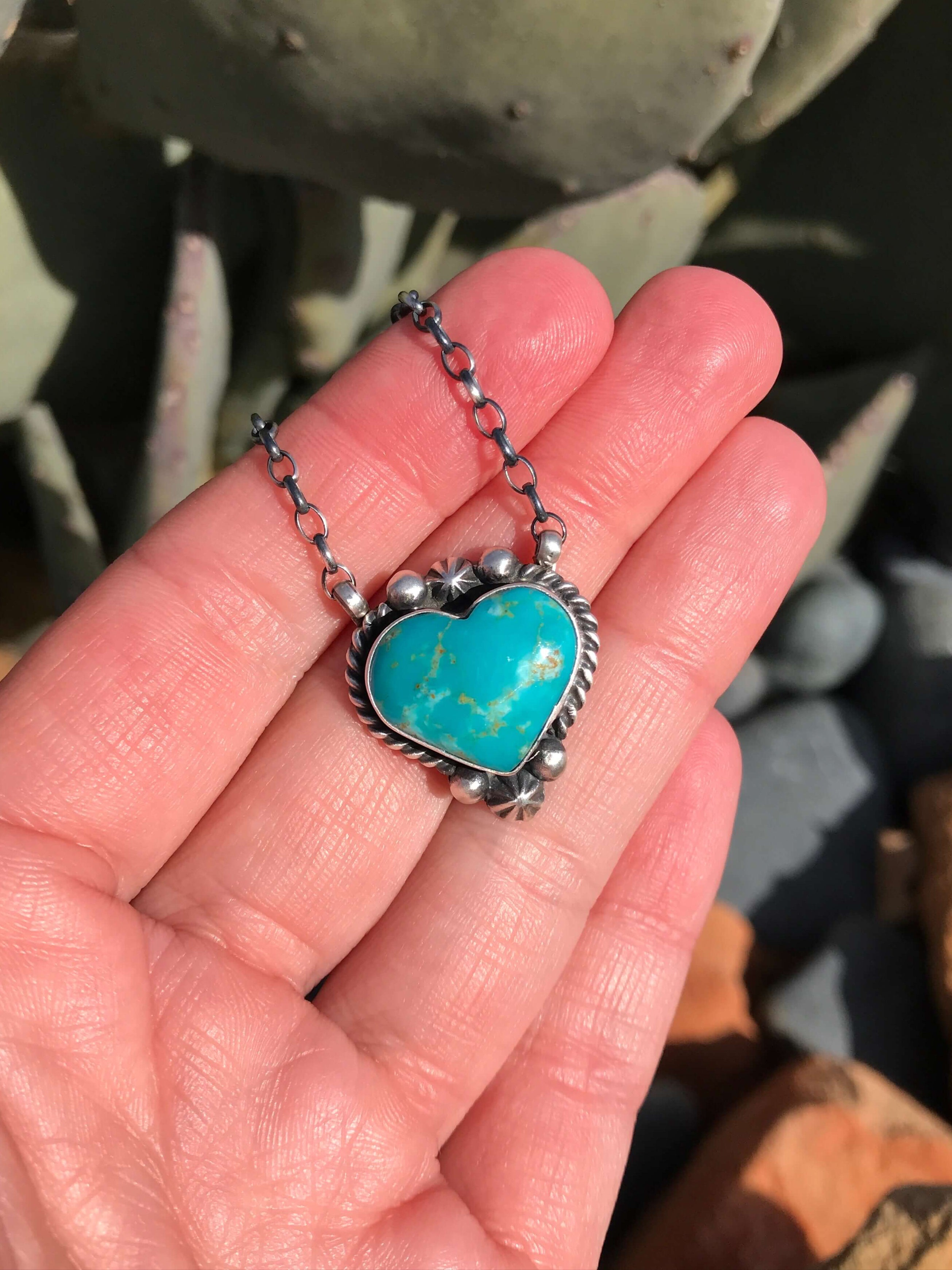 The Heart Necklace, 43-Necklaces-Calli Co., Turquoise and Silver Jewelry, Native American Handmade, Zuni Tribe, Navajo Tribe, Brock Texas