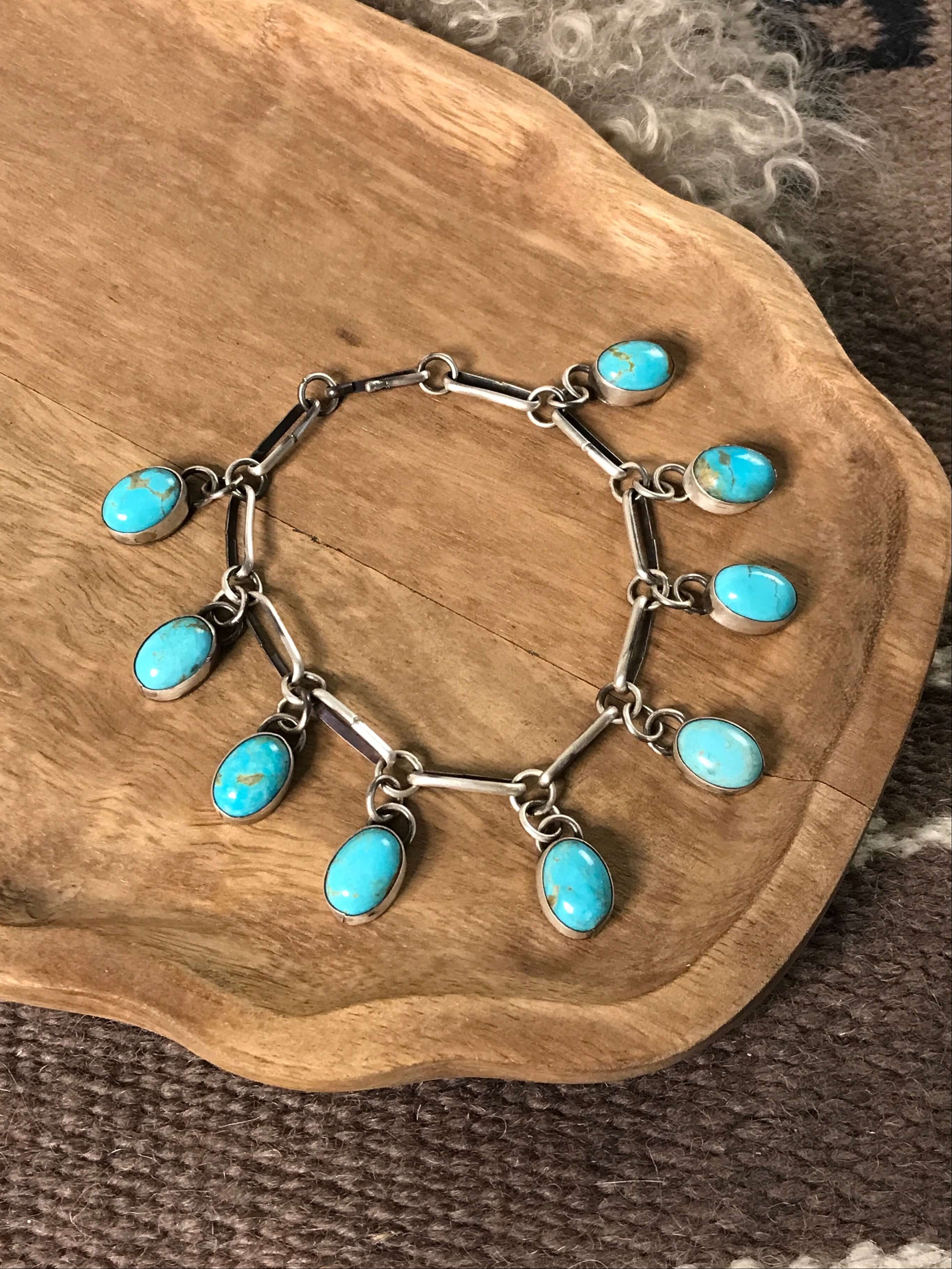 The Mavis Link Bracelet, 6-Bracelets & Cuffs-Calli Co., Turquoise and Silver Jewelry, Native American Handmade, Zuni Tribe, Navajo Tribe, Brock Texas